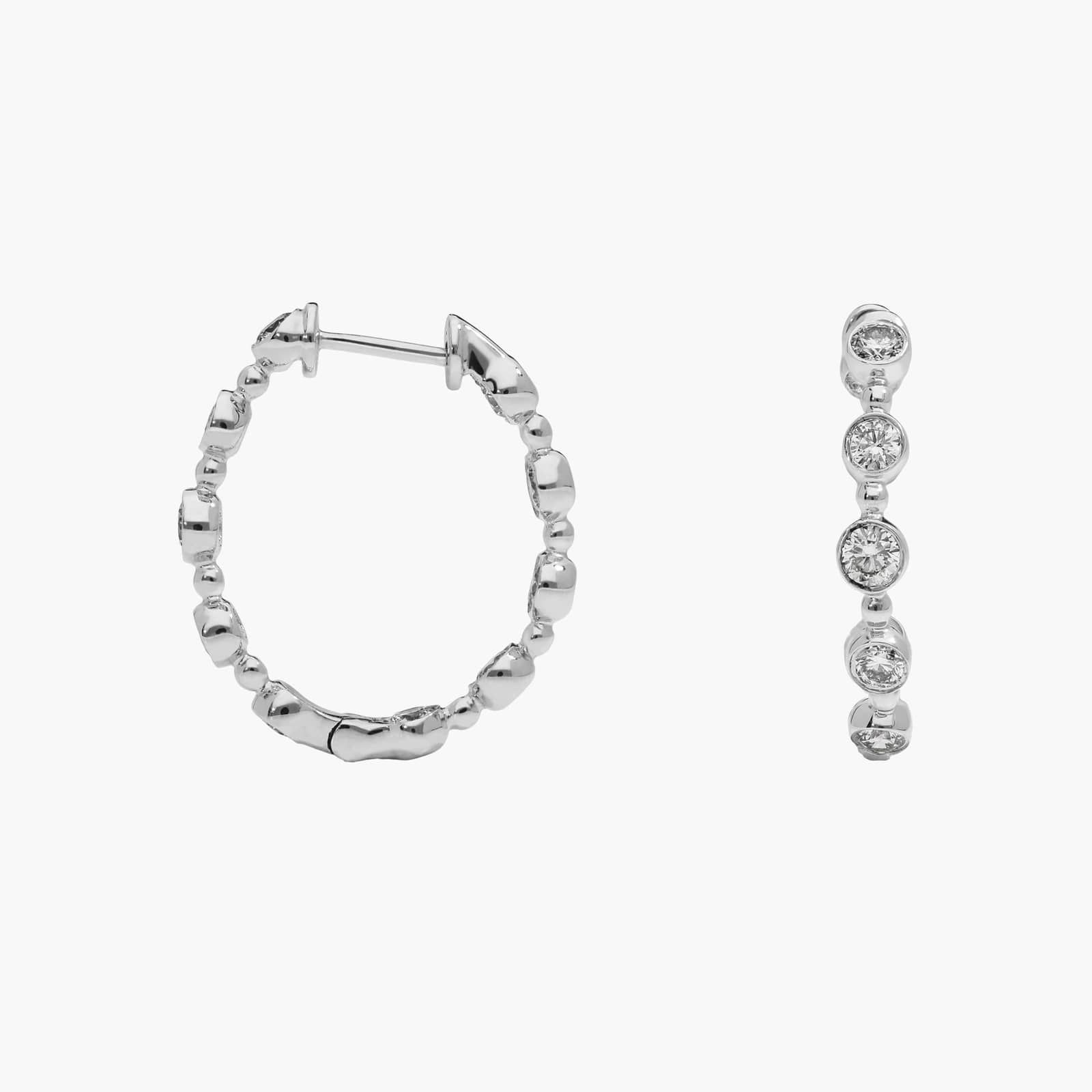 Bezel Set Diamond Hoop Earrings with 1 CTW Round Cut Lab-Grown Diamonds in 14K White Gold