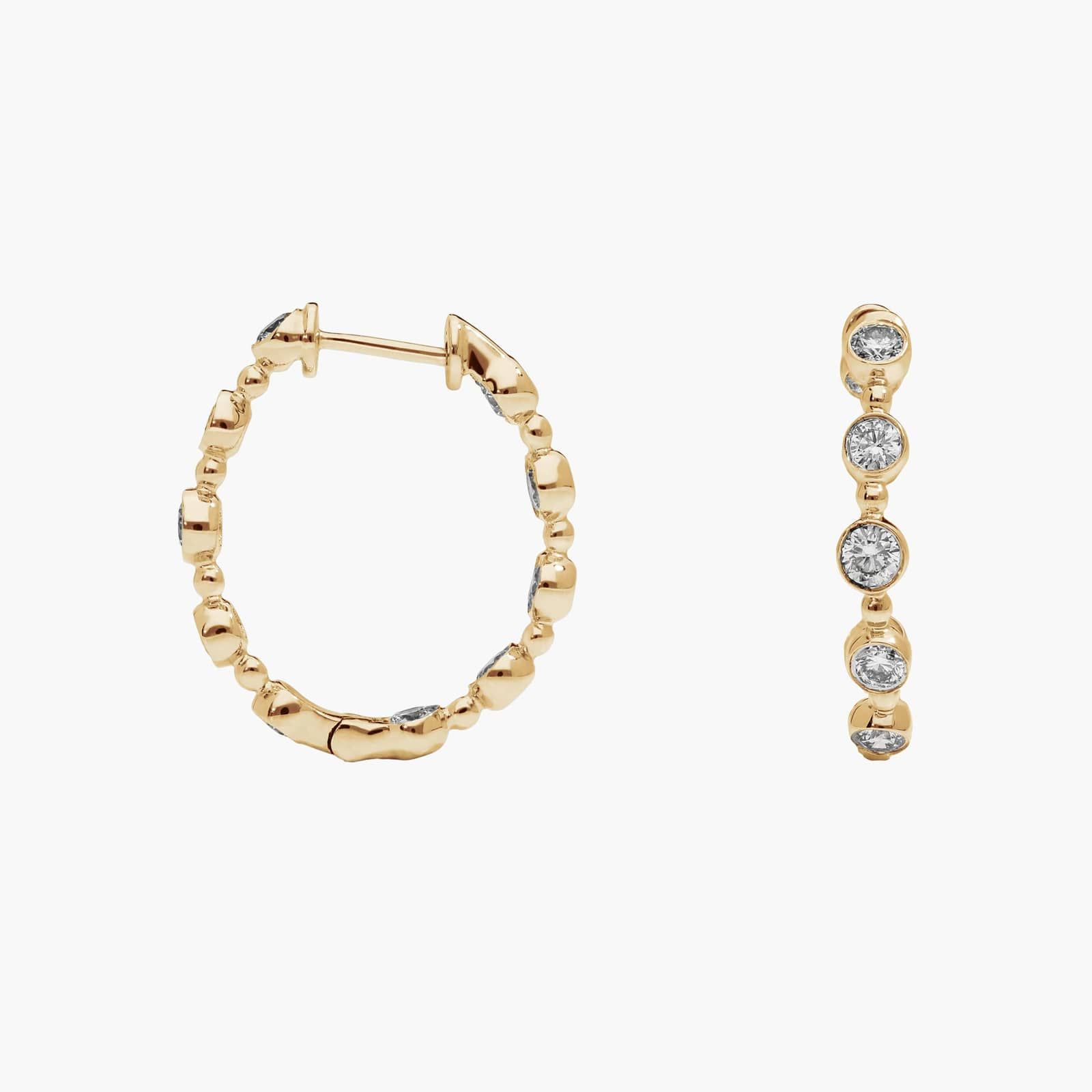 Bezel Set Diamond Hoop Earrings with 1 CTW Round Cut Lab-Grown Diamonds in 14K Yellow Gold