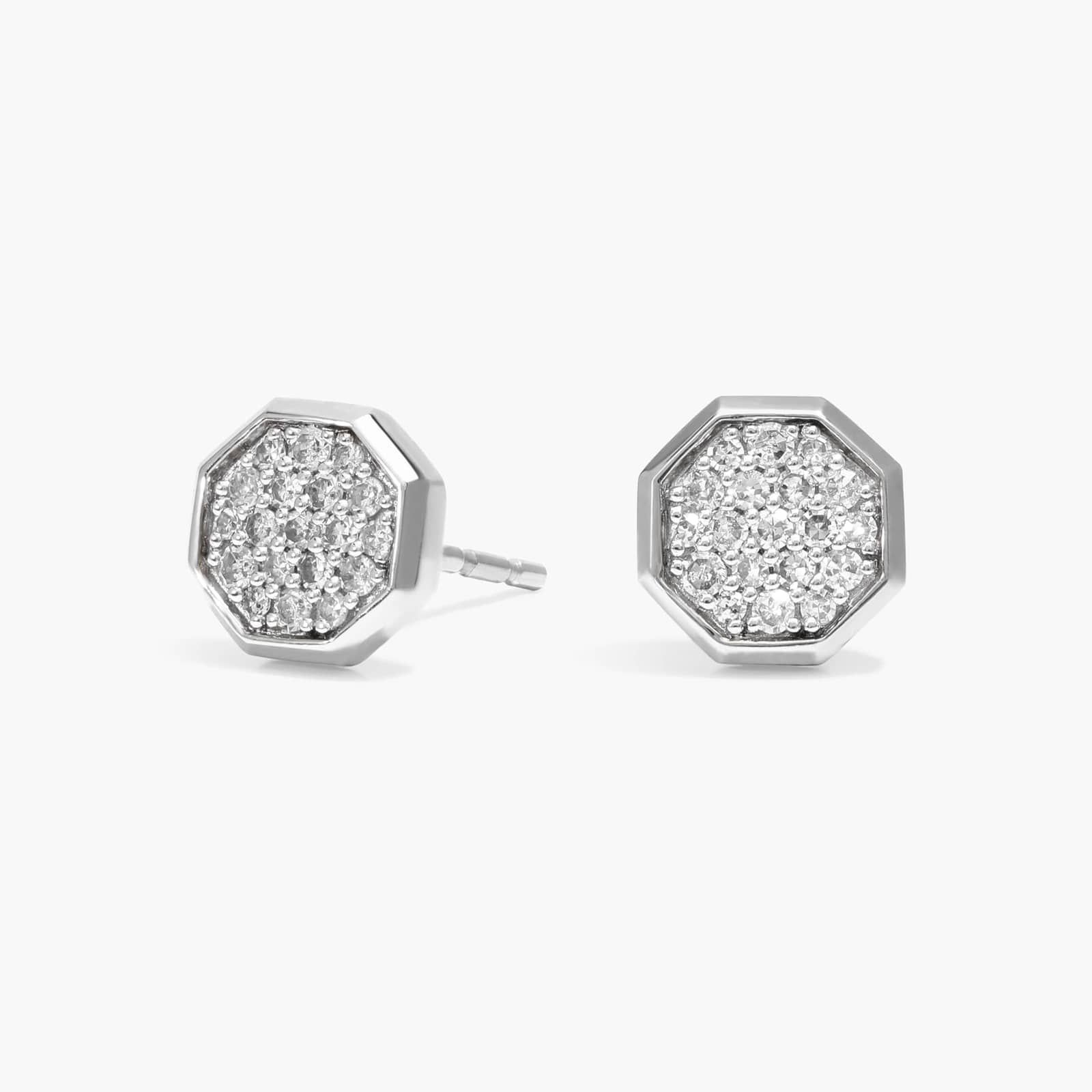 Composite Octagon Diamond Stud Earrings with 0.2 CTW Round Cut Lab-Grown Diamonds in 14K White Gold