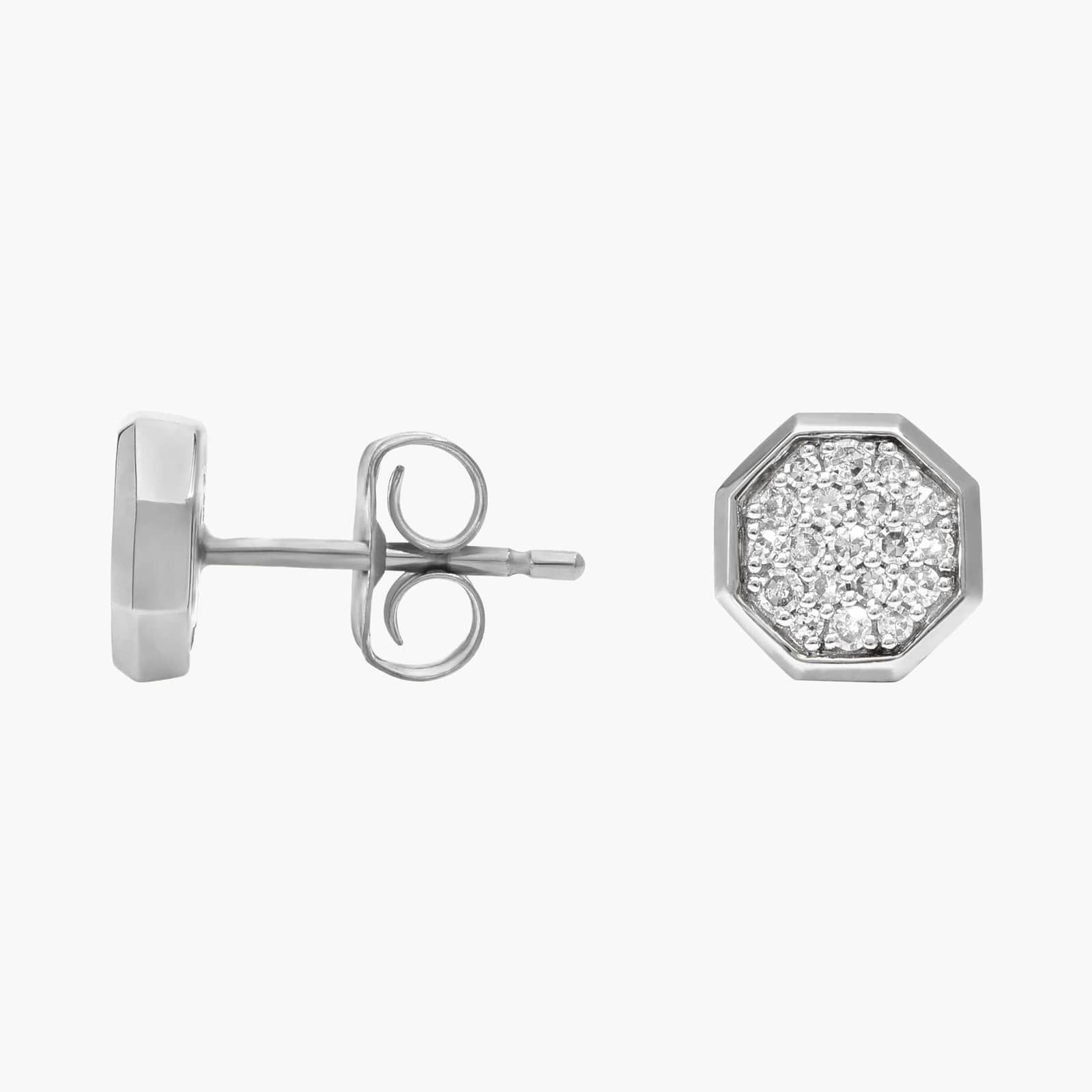 Composite Octagon Diamond Stud Earrings with 0.2 CTW Round Cut Lab-Grown Diamonds in 14K White Gold