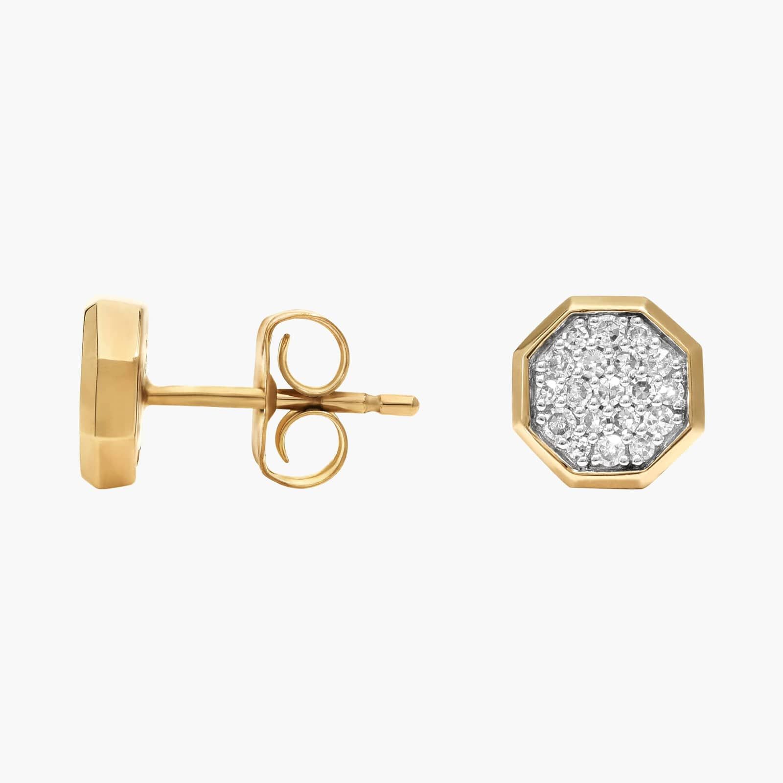 Composite Octagon Diamond Stud Earrings with 0.2 CTW Round Cut Lab-Grown Diamonds in 14K Yellow Gold