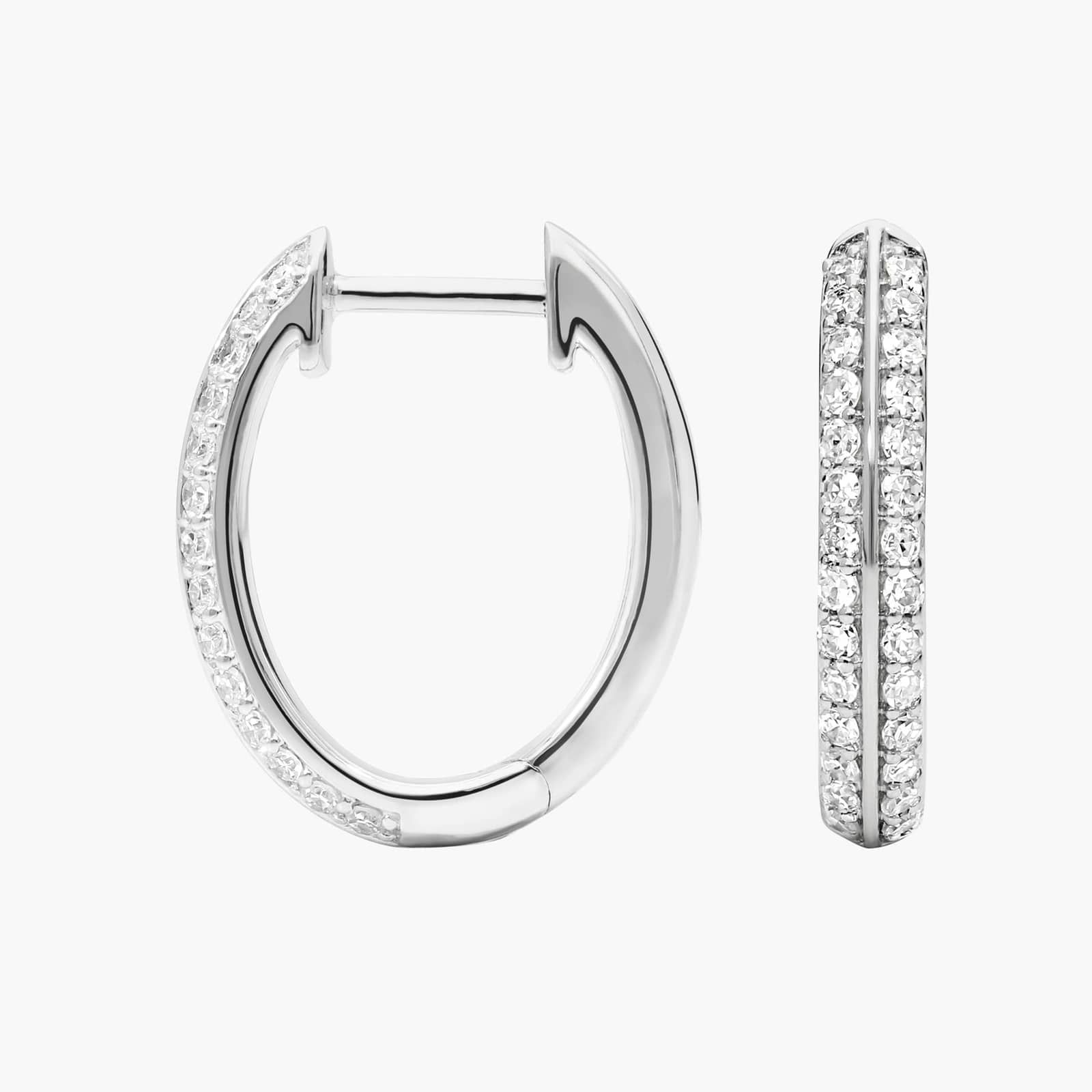 Oval Diamond Hoop Earrings with 0.4 CTW Round Cut Lab-Grown Diamonds in 14K White Gold