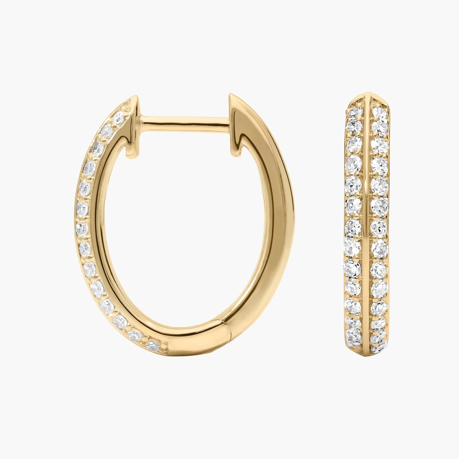 Oval Diamond Hoop Earrings with 0.4 CTW Round Cut Lab-Grown Diamonds in 14K Yellow Gold