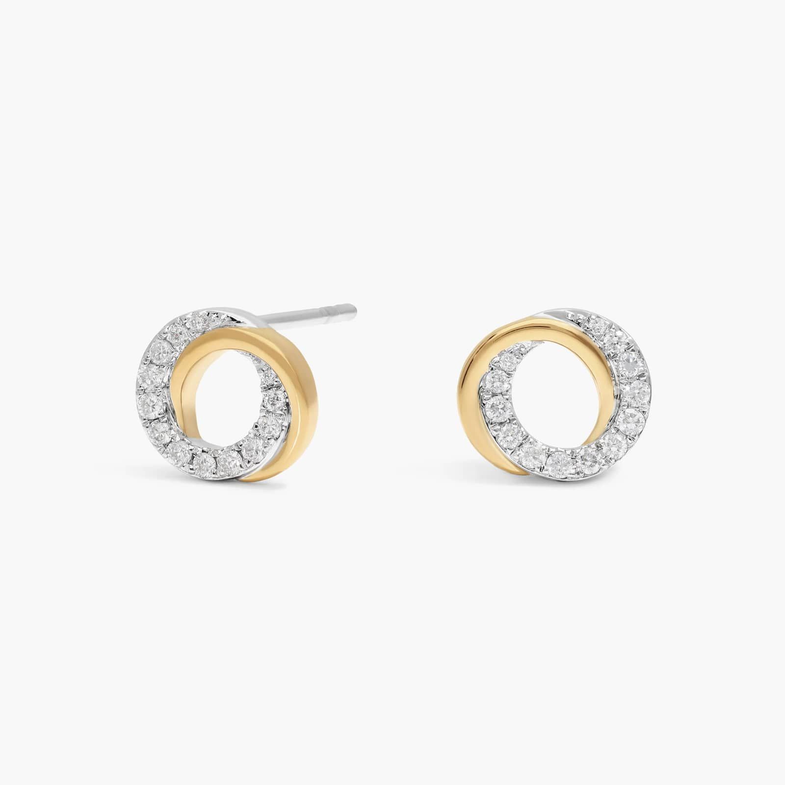 Two-Tone Crossover Circle Diamond Stud Earrings with 0.2 CTW Round Cut Lab-Grown Diamonds in 14K White & Yellow Gold