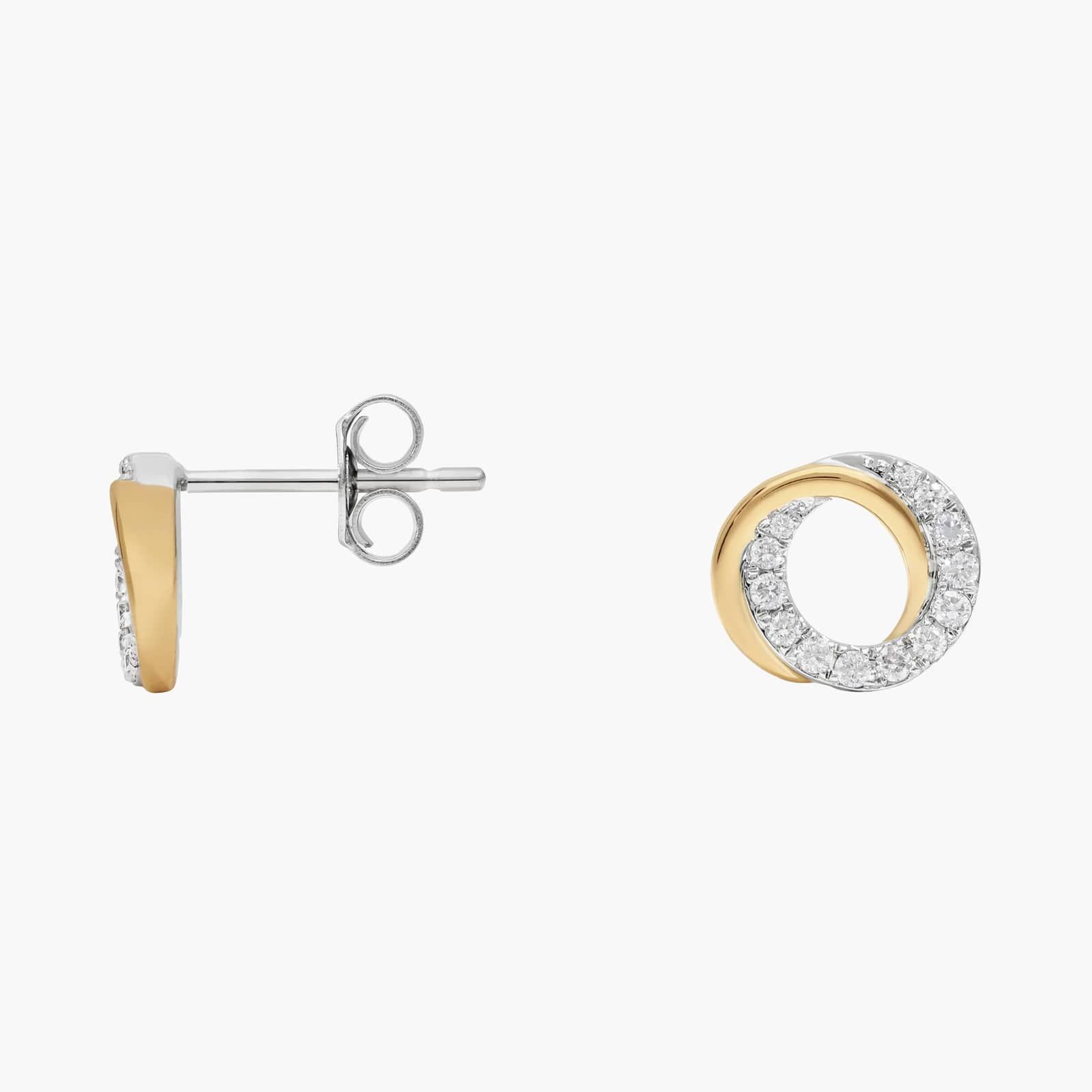 Two-Tone Crossover Circle Diamond Stud Earrings with 0.2 CTW Round Cut Lab-Grown Diamonds in 14K White & Yellow Gold