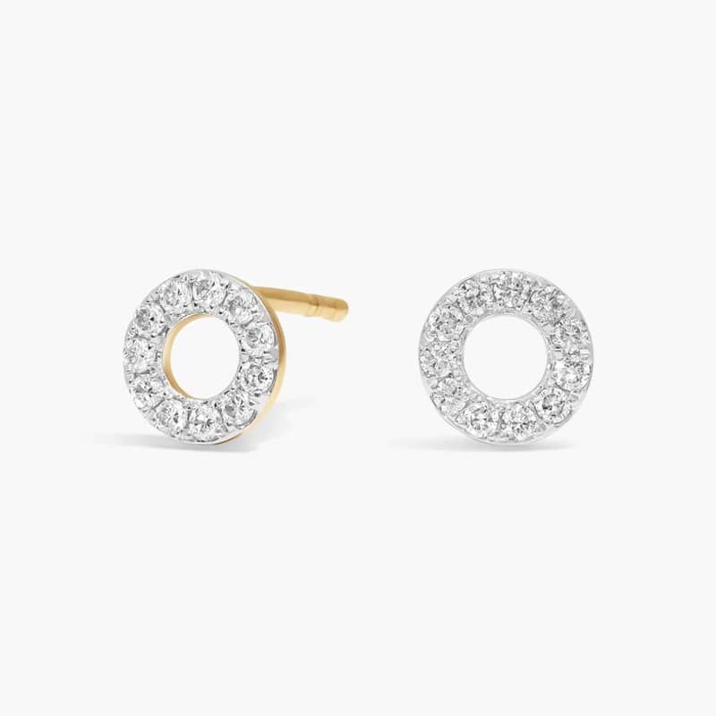 Two-Tone Circle Diamond Stud Earrings with 0.2 CTW Round Cut Diamonds in 14K White & Yellow Gold
