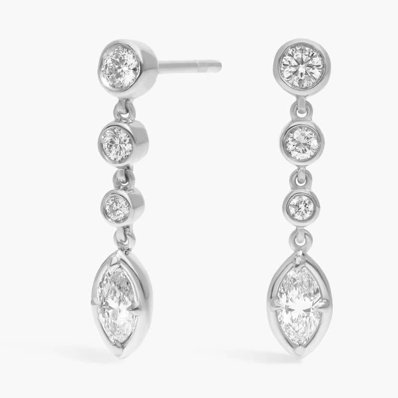 Diamond Drop Earrings with 0.5 CTW Round and Marquise Cut Lab-Grown Diamonds in 14K White Gold Bezel Setting