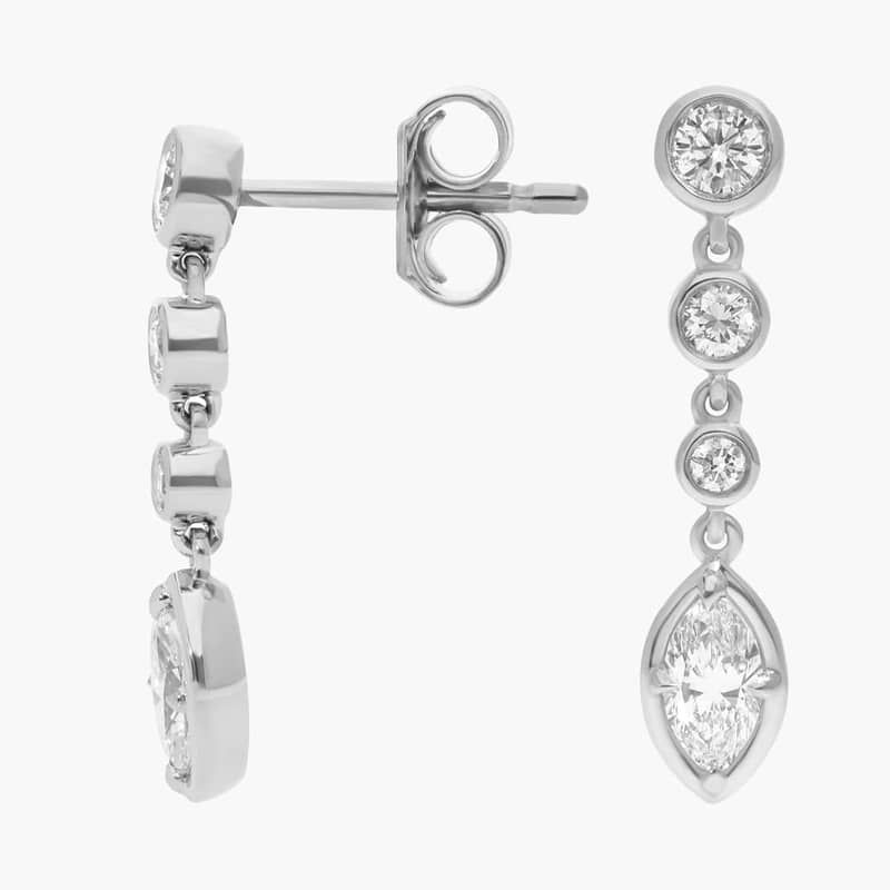 Diamond Drop Earrings with 0.5 CTW Round and Marquise Cut Lab-Grown Diamonds in 14K White Gold Bezel Setting