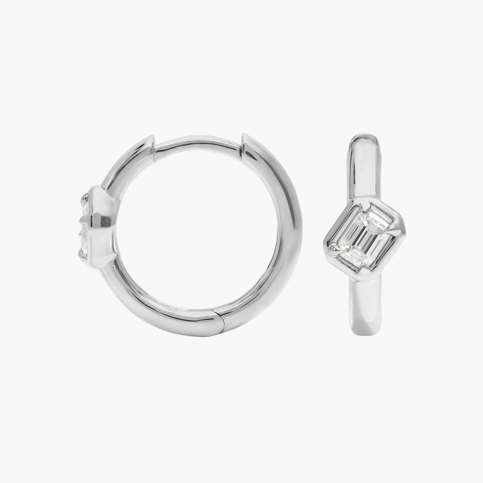 Diamond Hoop Earrings with 0.2 CTW Emerald Cut Lab-Grown Diamonds in 14K White Gold Bezel Setting