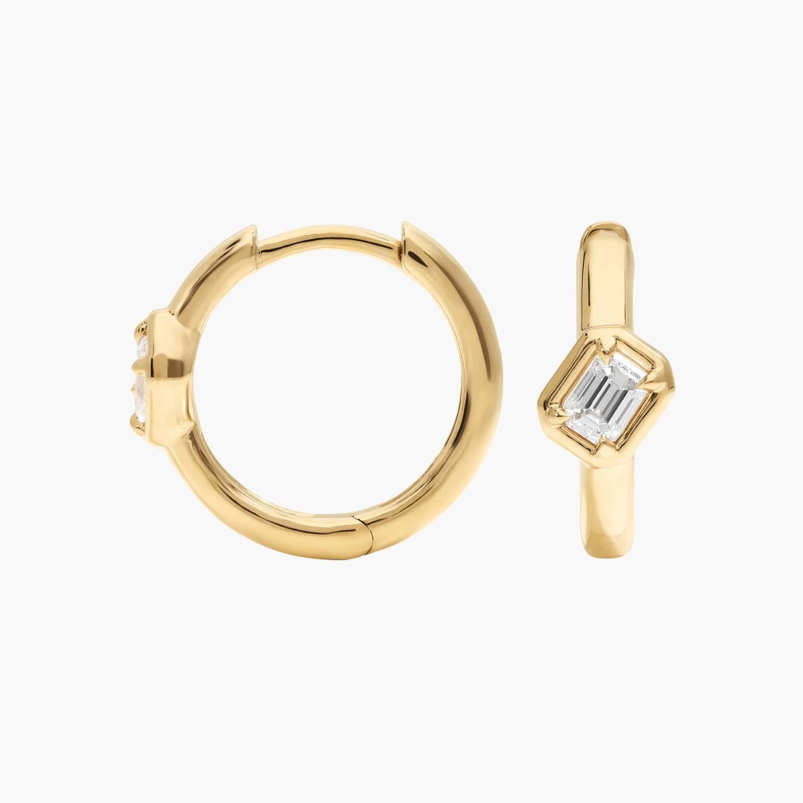 Diamond Hoop Earrings with 0.2 CTW Emerald Cut Lab-Grown Diamonds in 14K Yellow Gold Bezel Setting