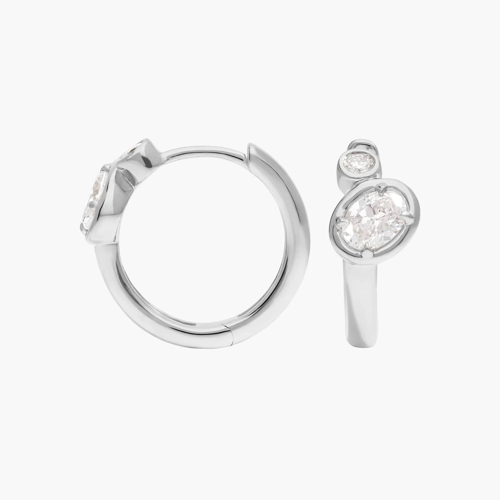 Diamond Hoop Earrings with 0.3 CTW Oval and Round Cut Lab-Grown Diamonds in 14K White Gold Bezel Setting
