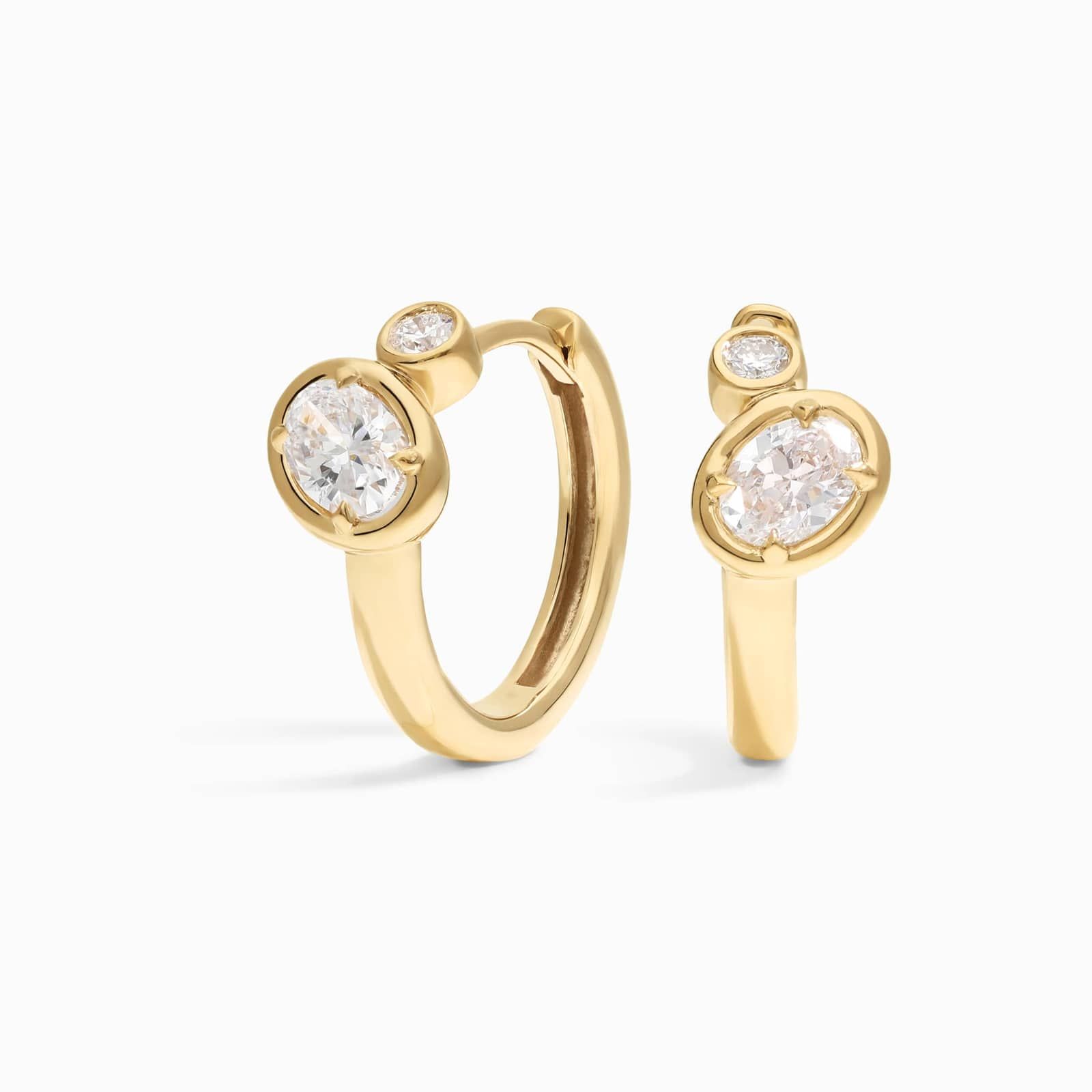 Diamond Hoop Earrings with 0.3 CTW Oval and Round Cut Lab-Grown Diamonds in 14K Yellow Gold Bezel Setting