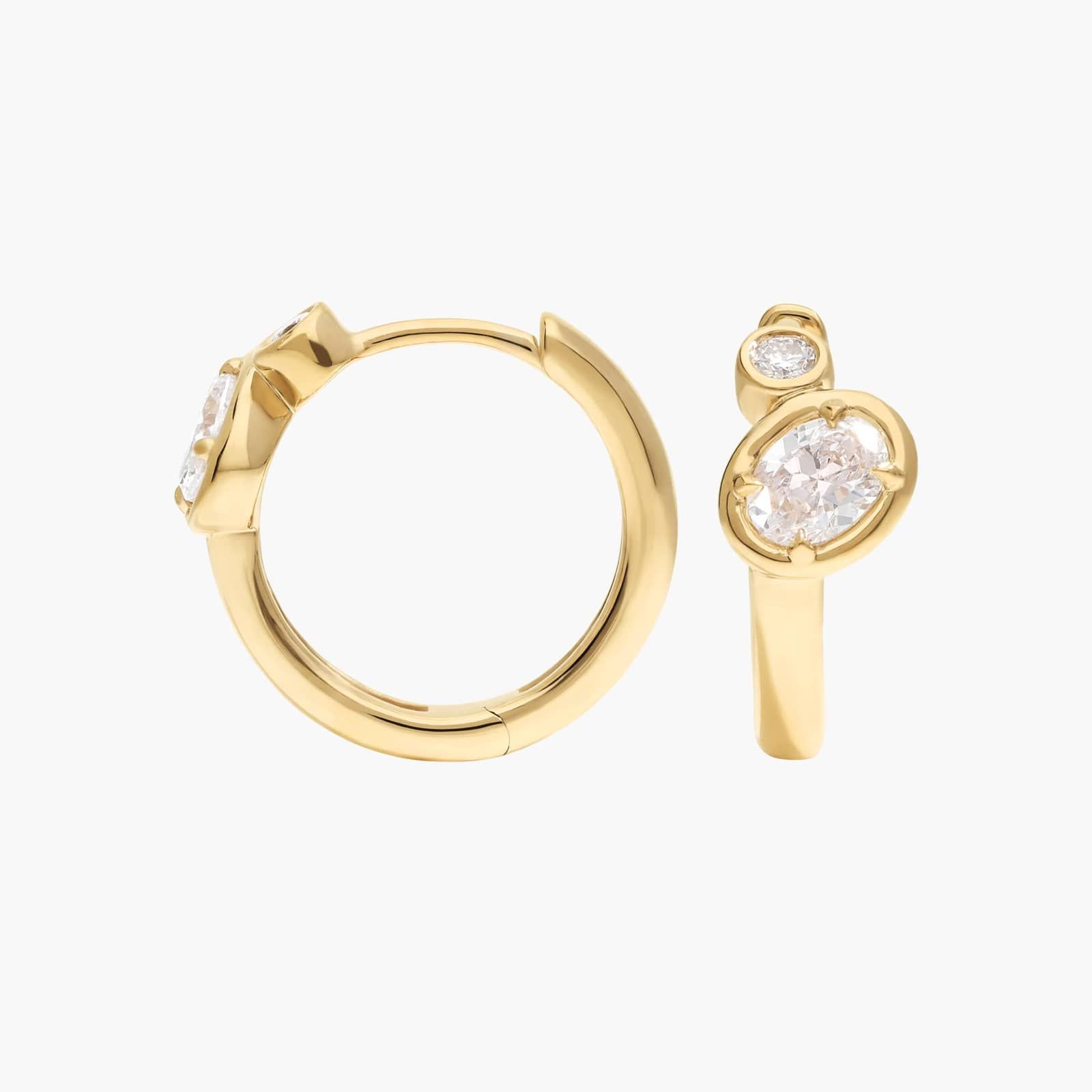 Diamond Hoop Earrings with 0.3 CTW Oval and Round Cut Lab-Grown Diamonds in 14K Yellow Gold Bezel Setting