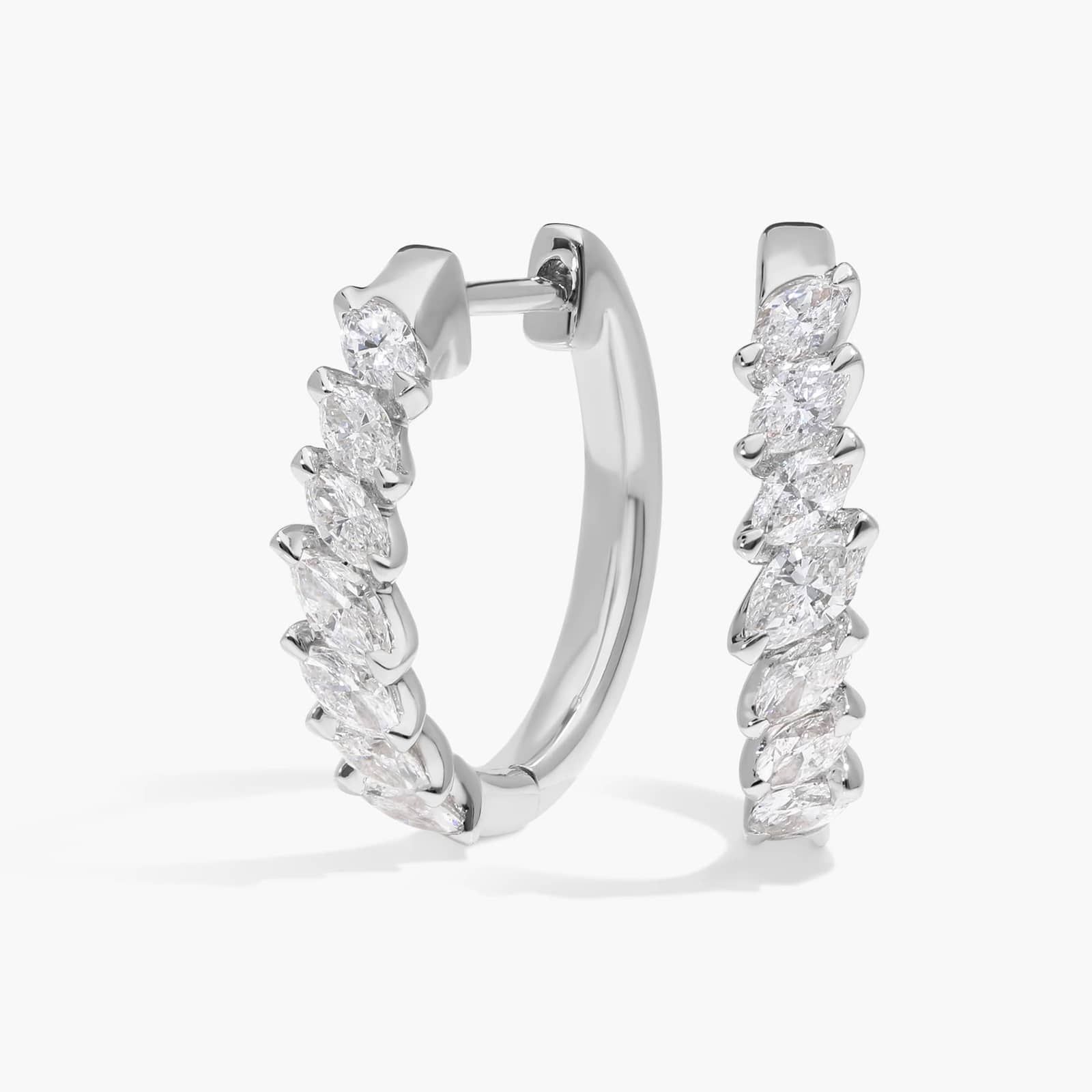 Diamond Hoop Earrings with 0.75 CTW Marquise Cut Lab-Grown Diamonds in 14K White Gold