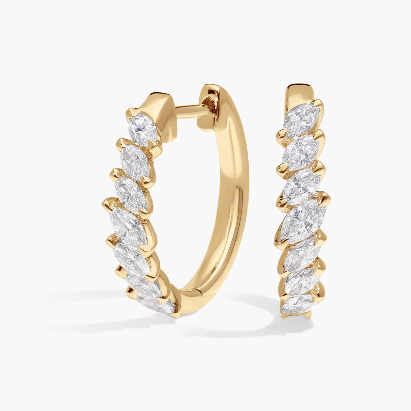 Diamond Hoop Earrings with 0.75 CTW Marquise Cut Lab-Grown Diamonds in 14K Yellow Gold