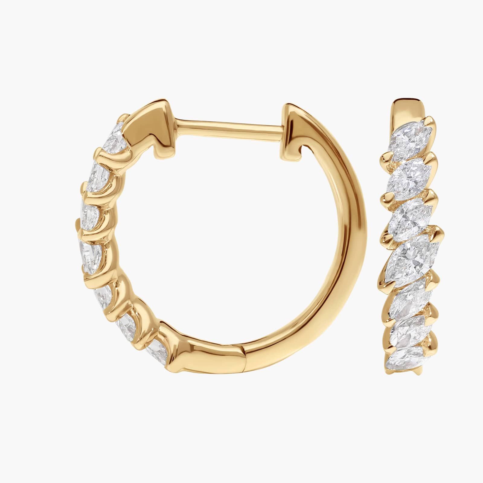 Diamond Hoop Earrings with 0.75 CTW Marquise Cut Lab-Grown Diamonds in 14K Yellow Gold