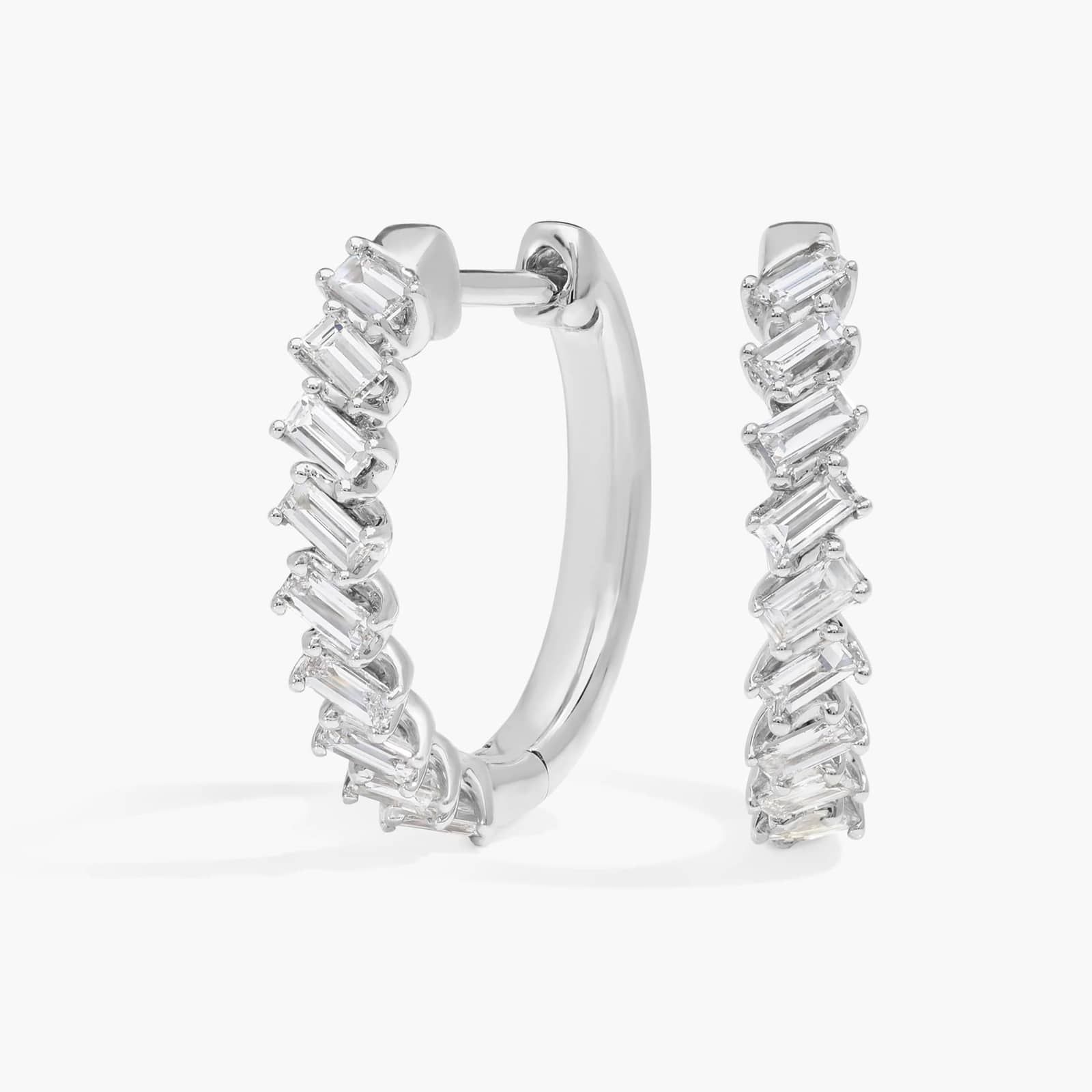 Diamond Hoop Earrings with 0.5 CTW Baguette Cut Lab-Grown Diamonds in 14K White Gold