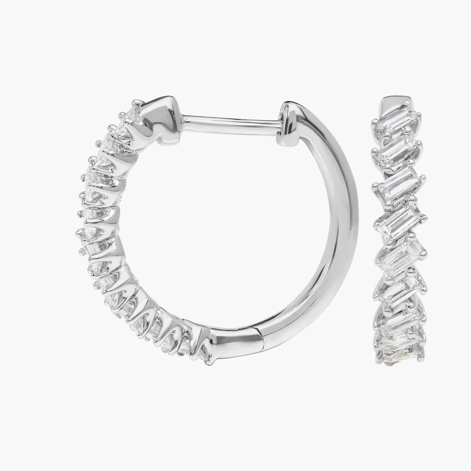 Diamond Hoop Earrings with 0.5 CTW Baguette Cut Lab-Grown Diamonds in 14K White Gold