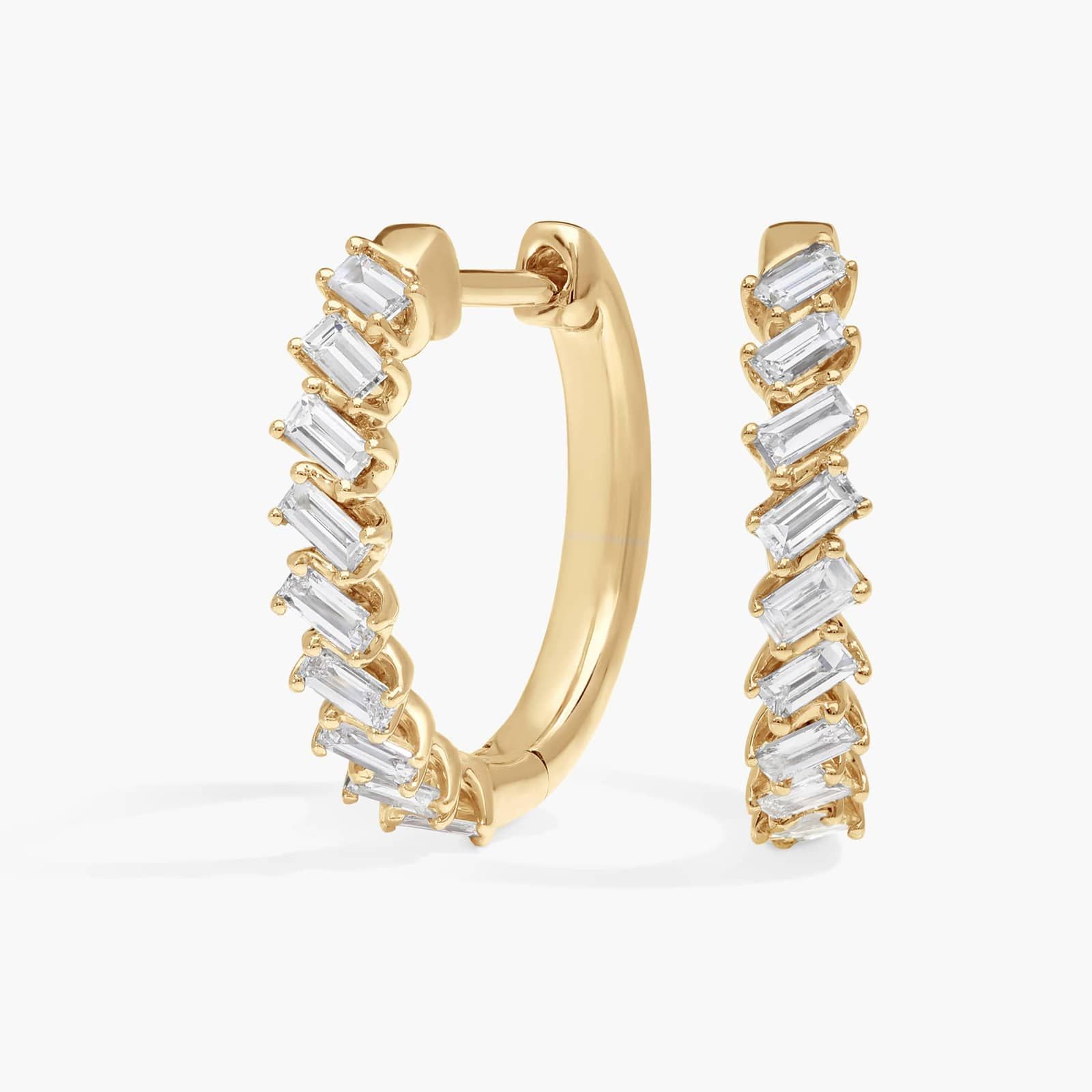 Diamond Hoop Earrings with 0.5 CTW Baguette Cut Lab-Grown Diamonds in 14K Yellow Gold