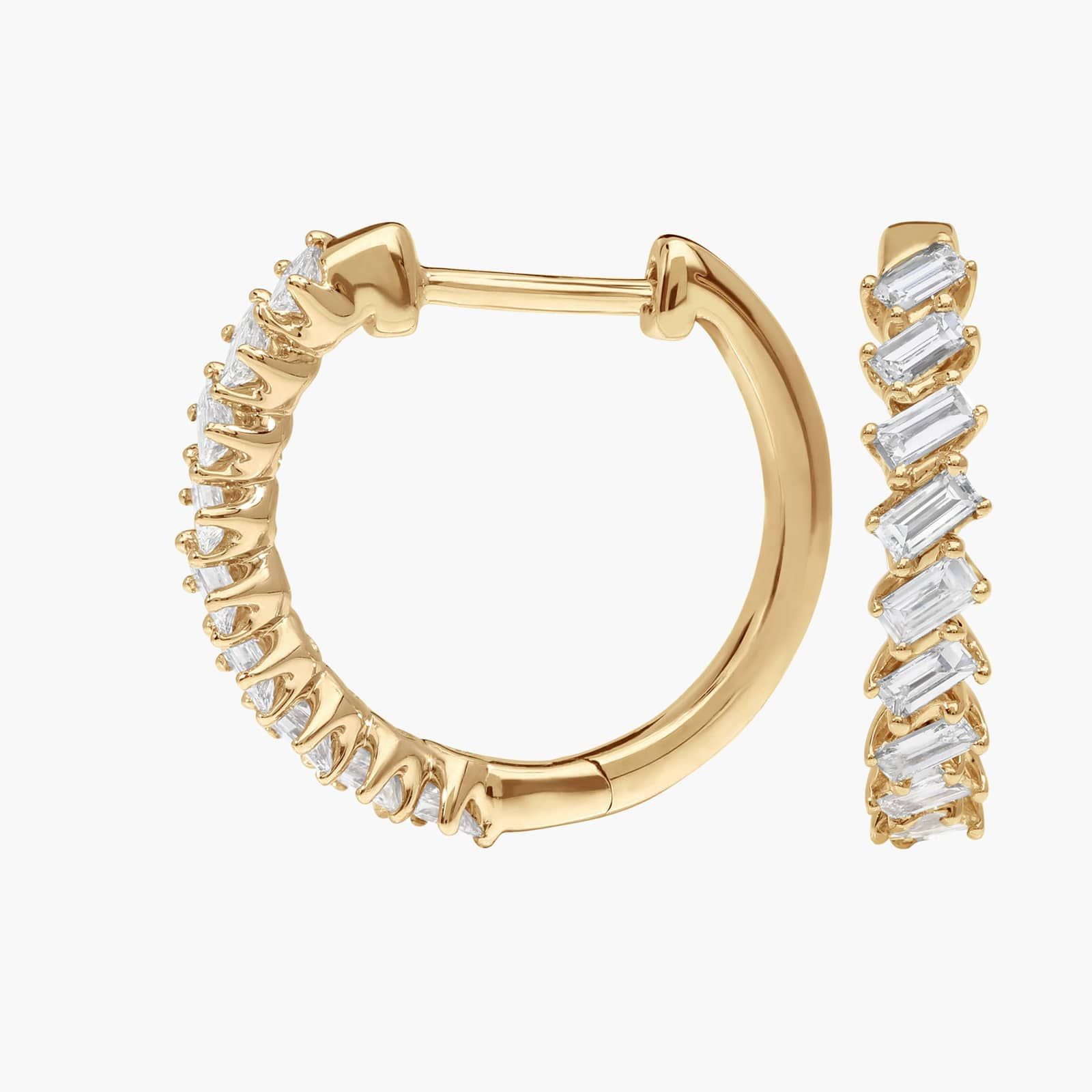 Diamond Hoop Earrings with 0.5 CTW Baguette Cut Lab-Grown Diamonds in 14K Yellow Gold