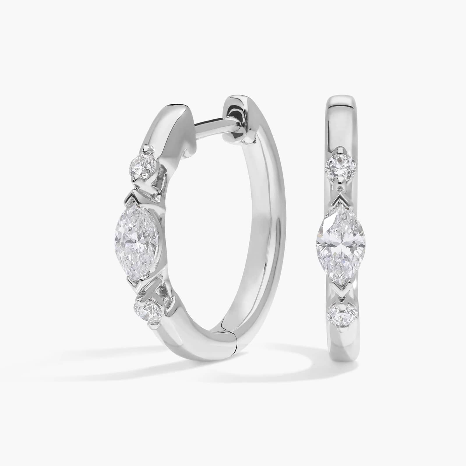 Alternating Diamond Hoop Earrings with 0.5 CTW Marquise and Round Cut Lab-Grown Diamonds in 14K White Gold