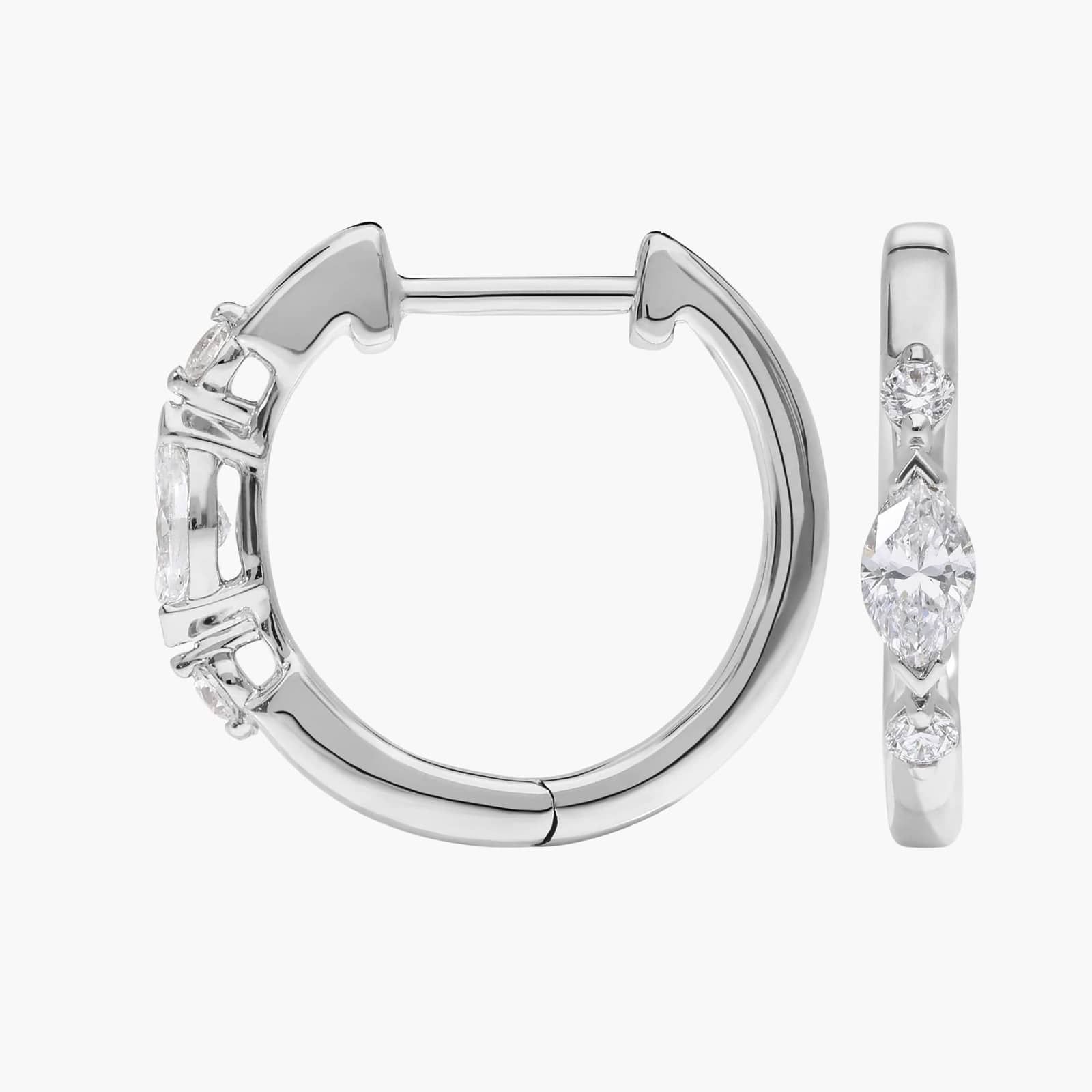 Alternating Diamond Hoop Earrings with 0.5 CTW Marquise and Round Cut Lab-Grown Diamonds in 14K White Gold