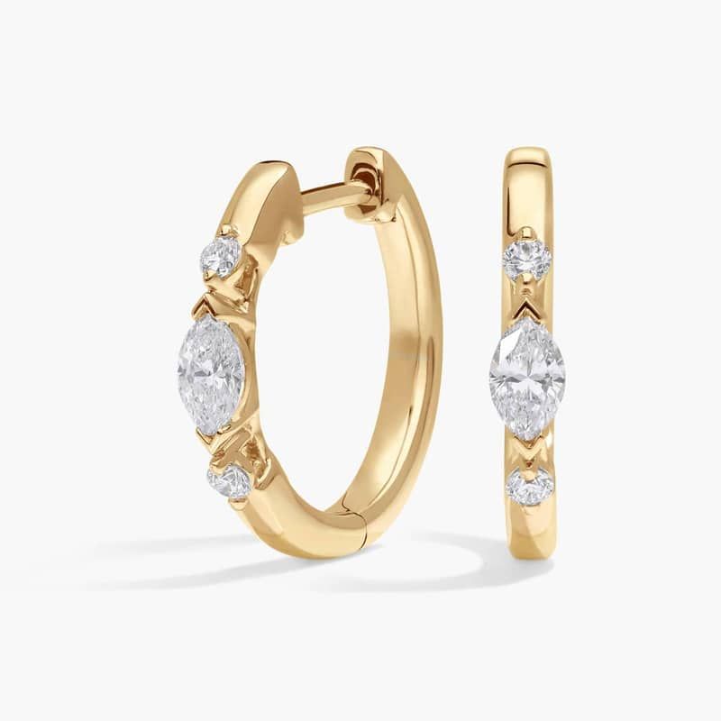 Alternating Diamond Hoop Earrings with 0.5 CTW Marquise and Round Cut Lab-Grown Diamonds in 14K Yellow Gold
