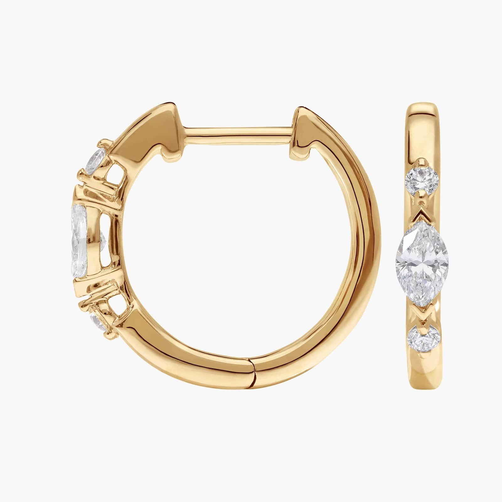 Alternating Diamond Hoop Earrings with 0.5 CTW Marquise and Round Cut Lab-Grown Diamonds in 14K Yellow Gold