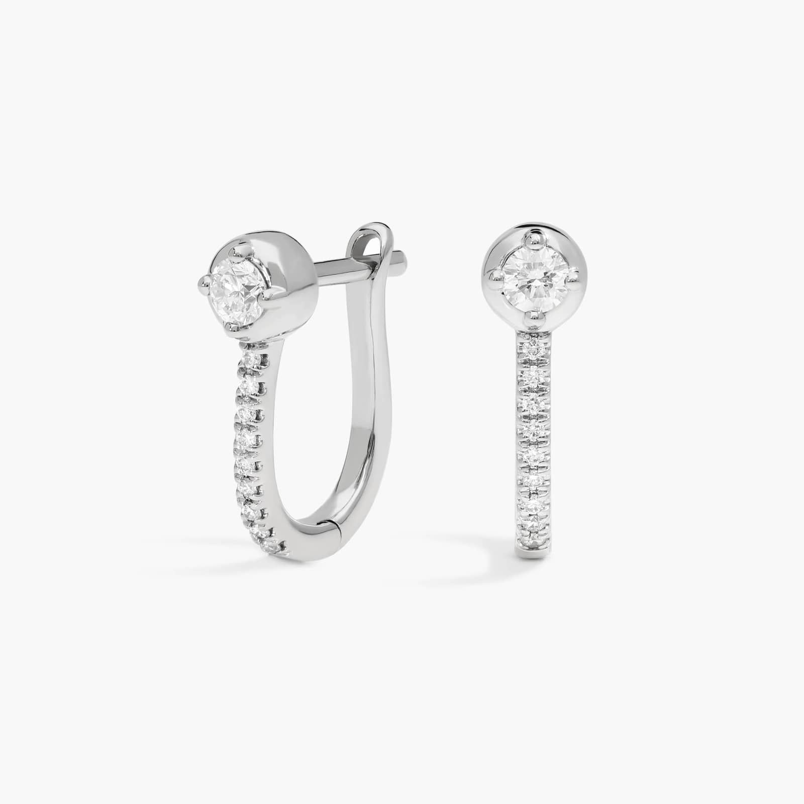 Diamond Center Stone Hoop Earrings with 0.25 CTW Round Cut Lab-Grown Diamonds in 14K White Gold