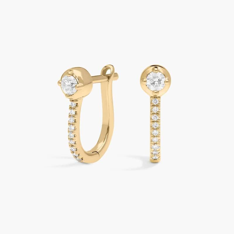Diamond Center Stone Hoop Earrings with 0.25 CTW Round Cut Lab-Grown Diamonds in 14K Yellow Gold