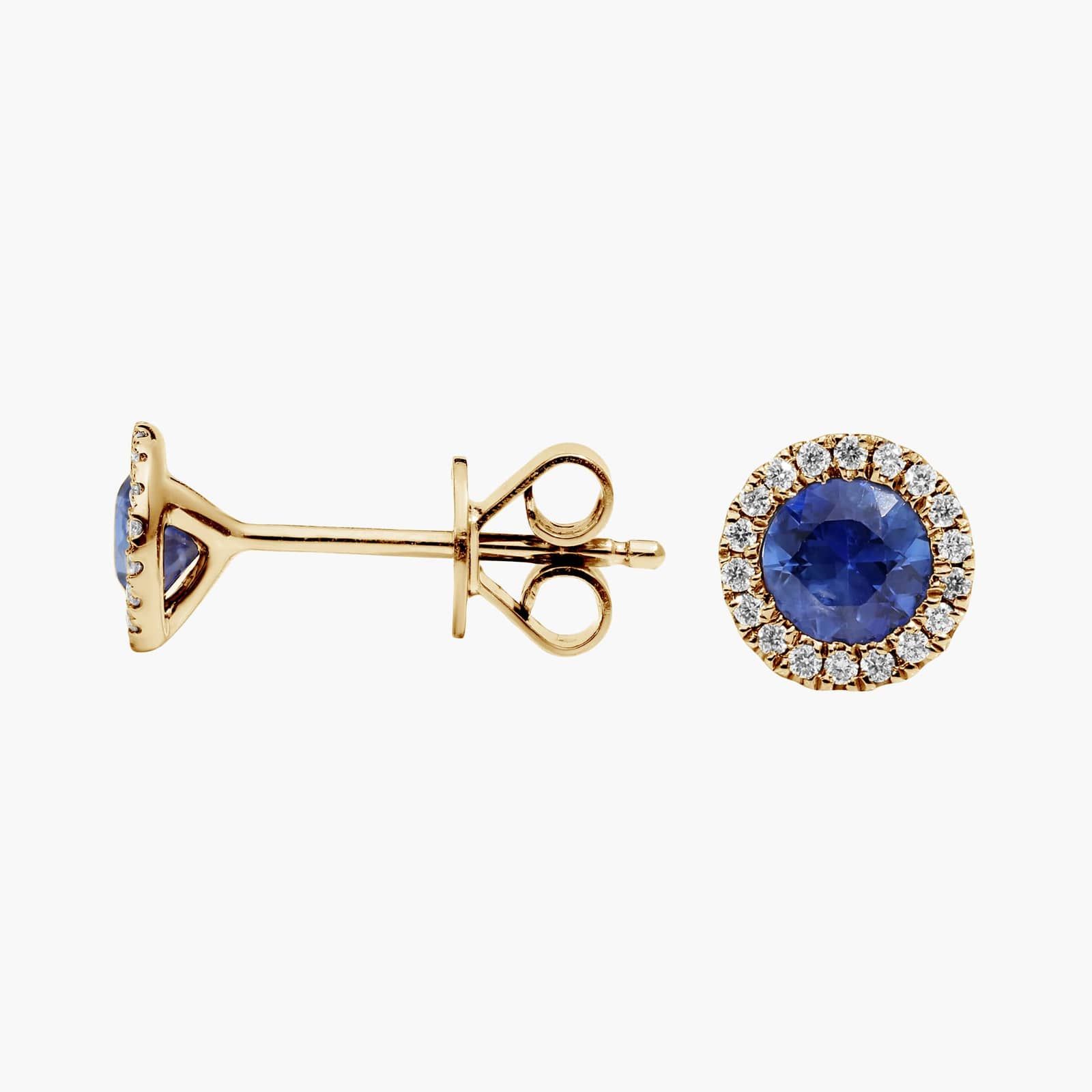 Sapphire and Diamond Halo Earrings in 14K Yellow Gold