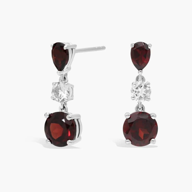 Garnet and White Topaz Drop Earrings in Sterling Silver