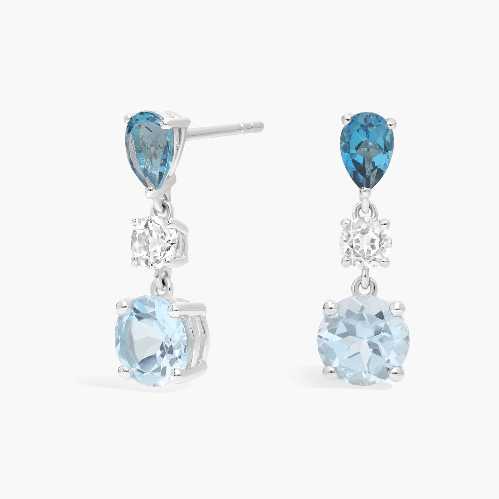 Blue and White Topaz Drop Earrings in Sterling Silver