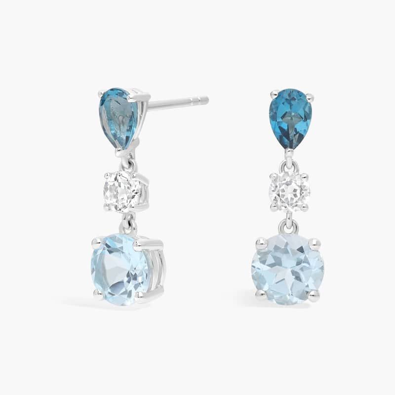 Blue and White Topaz Drop Earrings in Sterling Silver