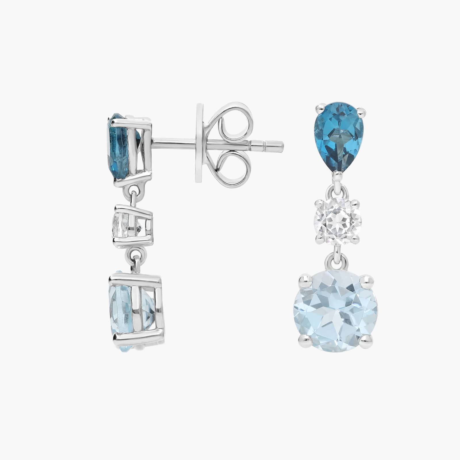Blue and White Topaz Drop Earrings in Sterling Silver