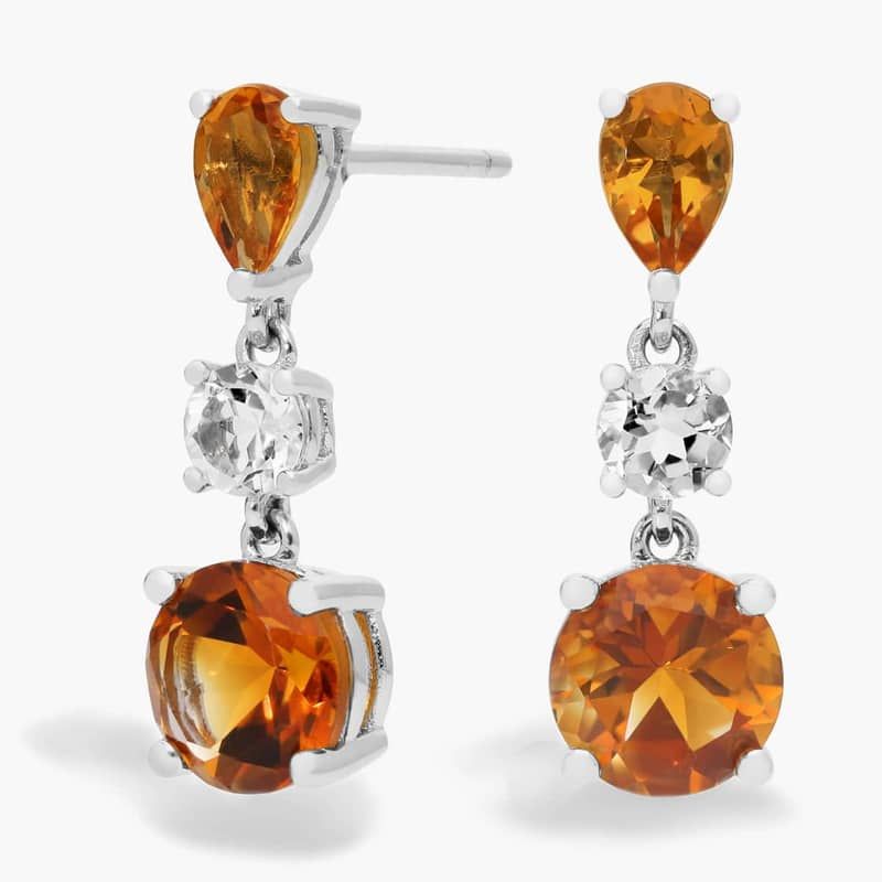 Citrine and White Topaz Drop Earrings in Sterling Silver