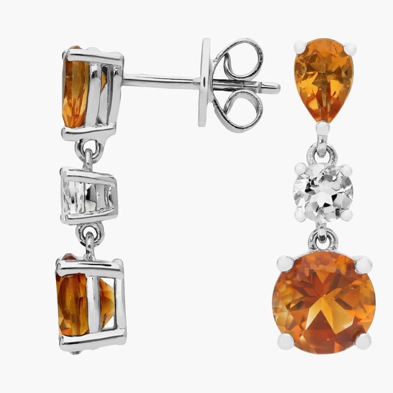 Citrine and White Topaz Drop Earrings in Sterling Silver