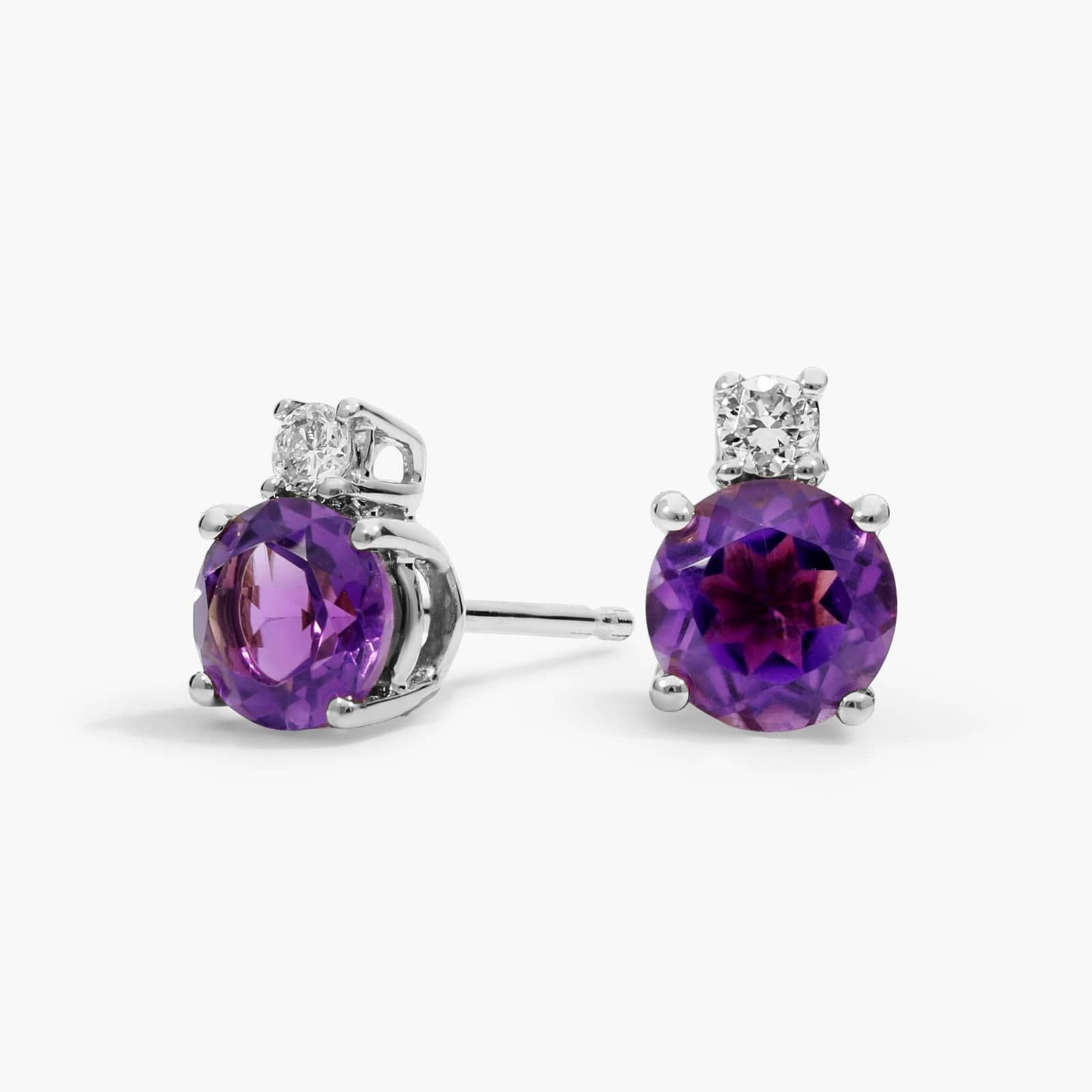 Amethyst Stud Earrings with Diamond Accent in 14K White Gold