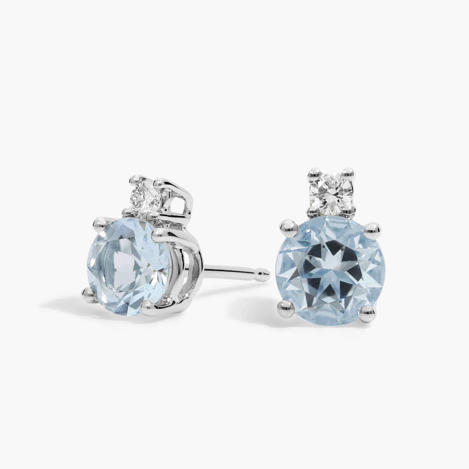 Aquamarine Stud Earrings with Diamond Accent in 14K White Gold
