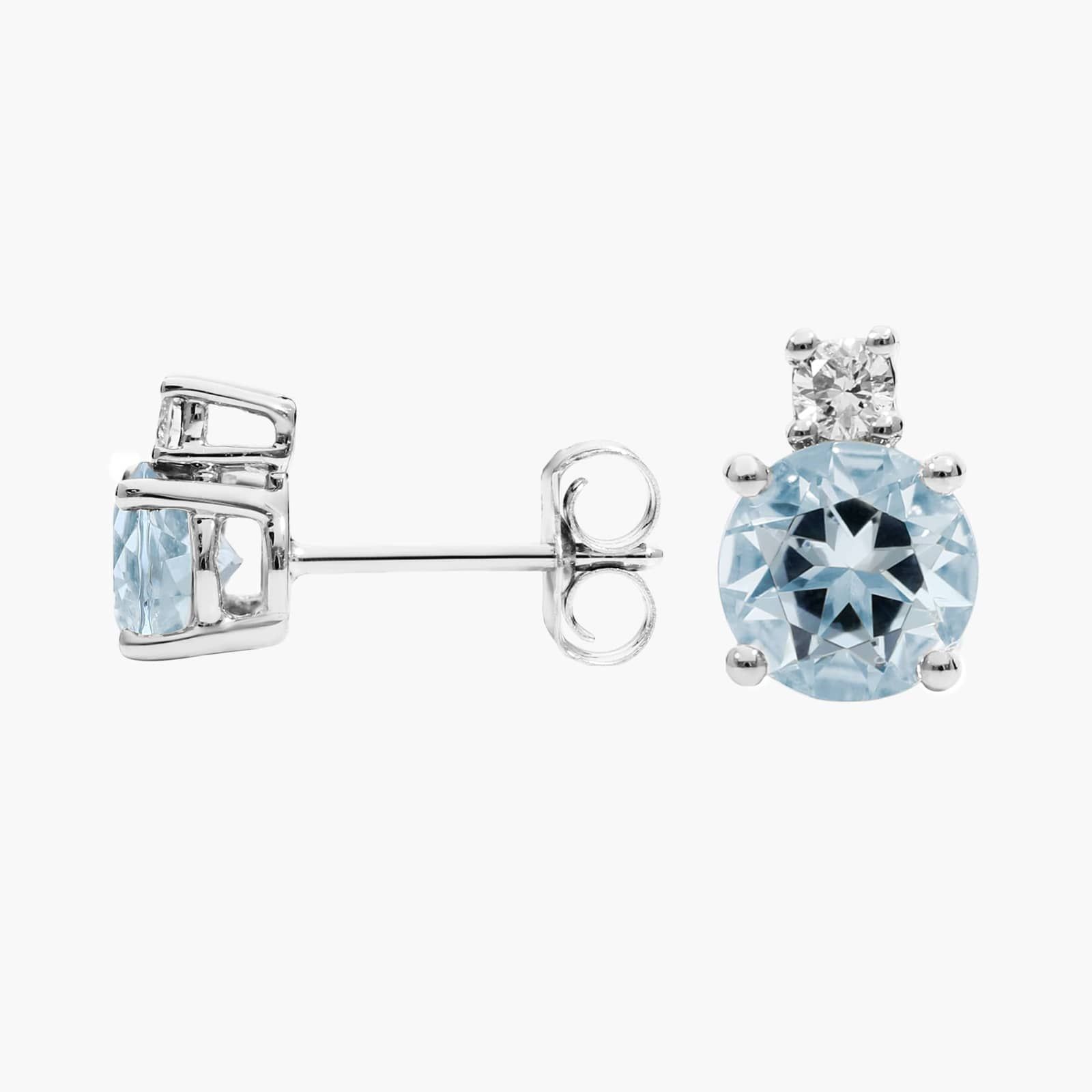 Aquamarine Stud Earrings with Diamond Accent in 14K White Gold
