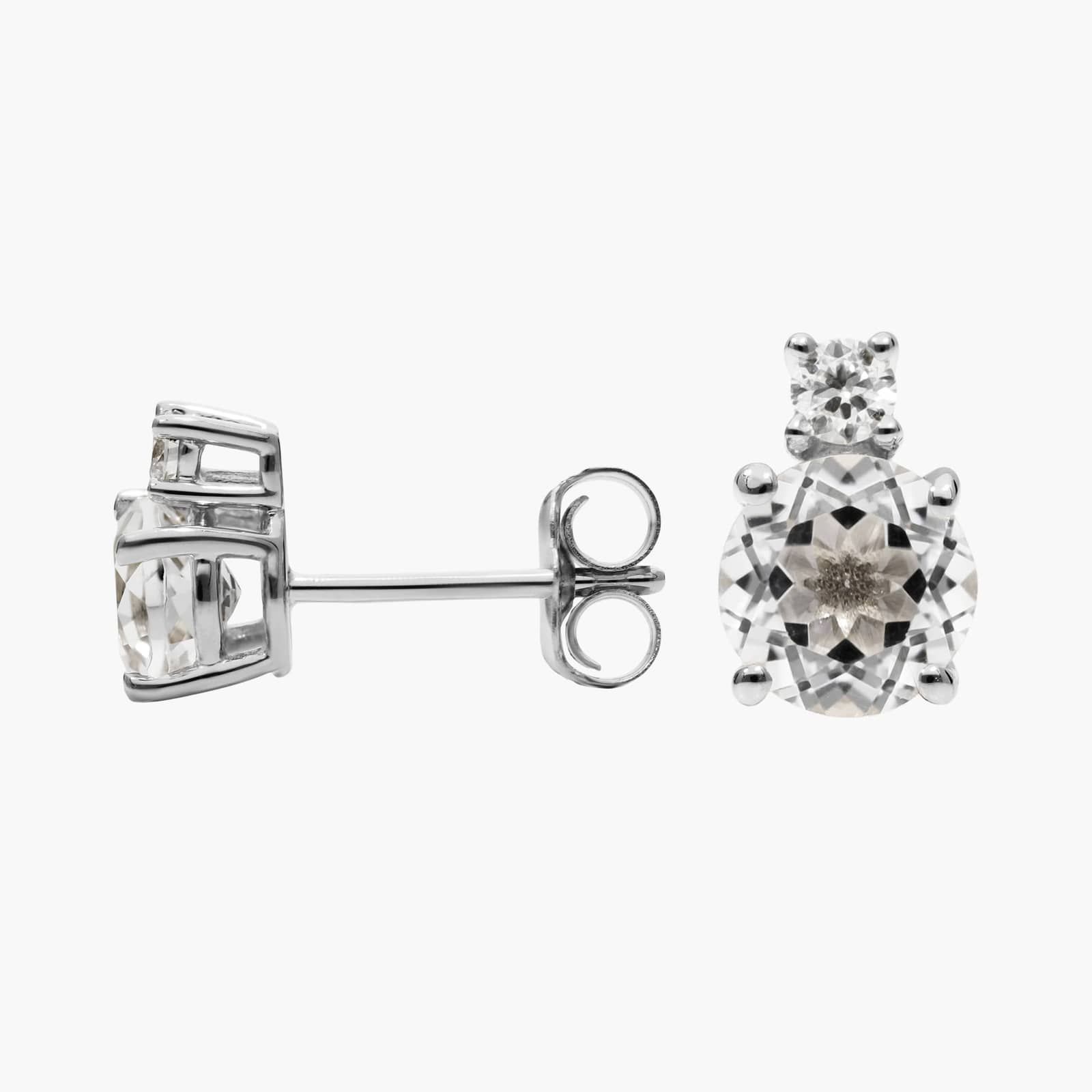 White Topaz Stud Earrings with Diamond Accent in 14K White Gold