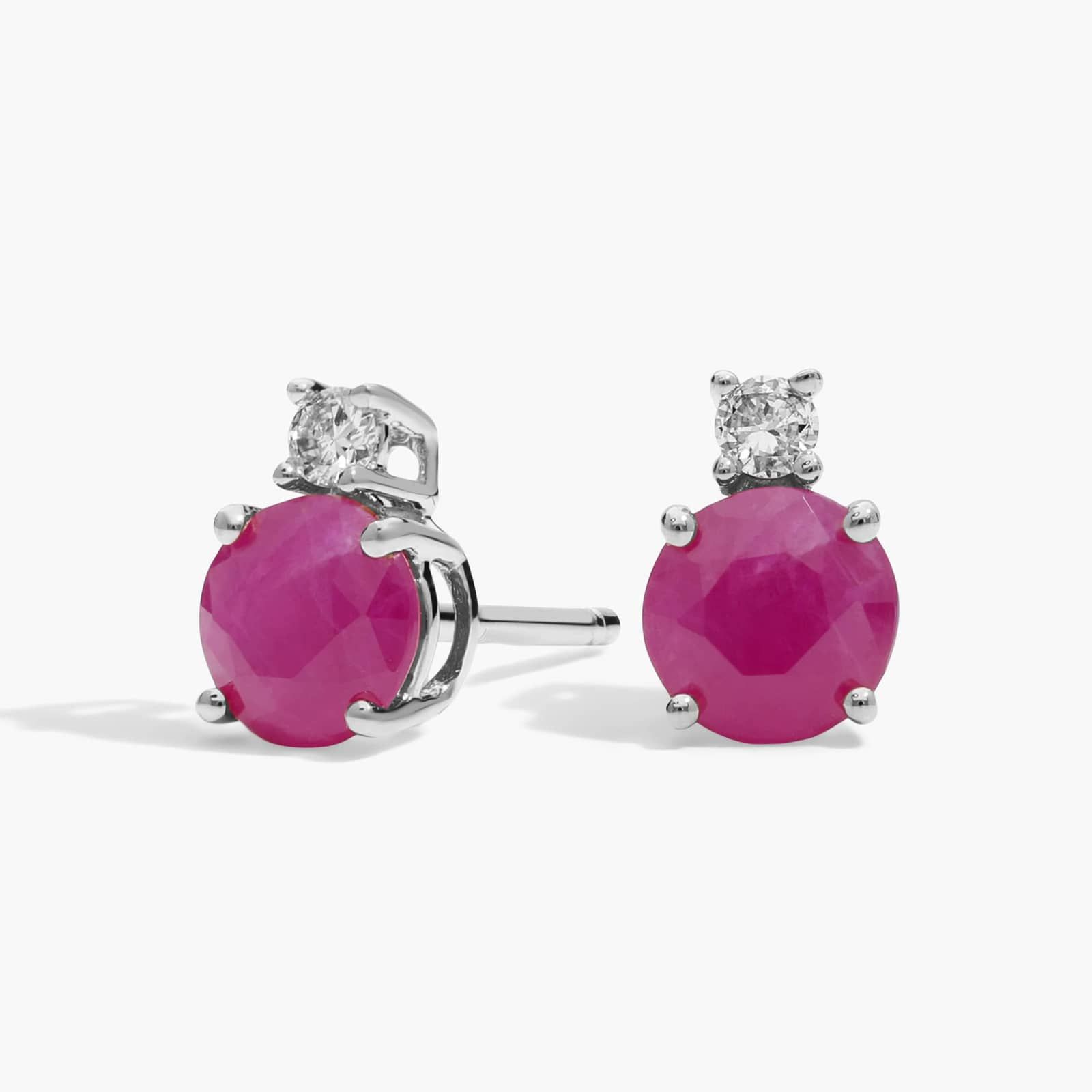 Ruby Stud Earrings with Diamond Accent in 14K White Gold