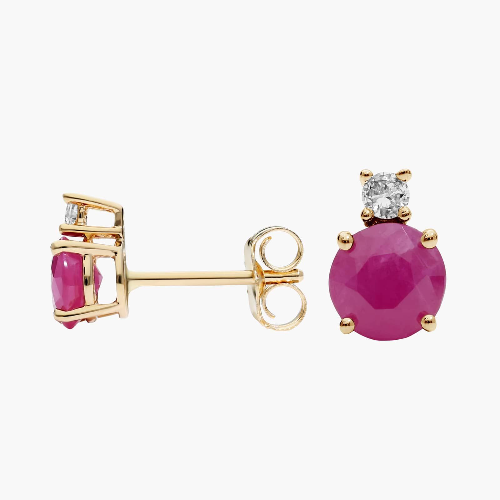 Ruby Stud Earrings with Diamond Accent in 14K Yellow Gold