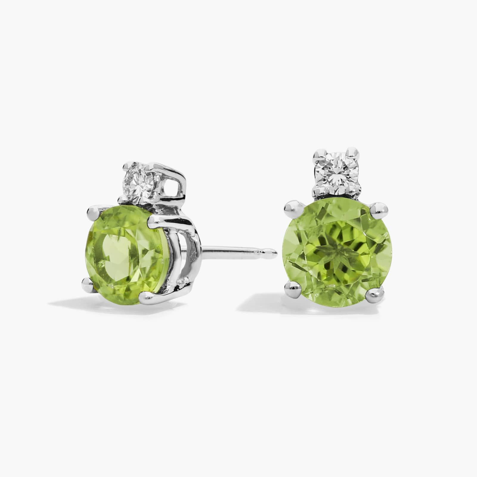 Peridot Stud Earrings with Diamond Accent in 14K White Gold