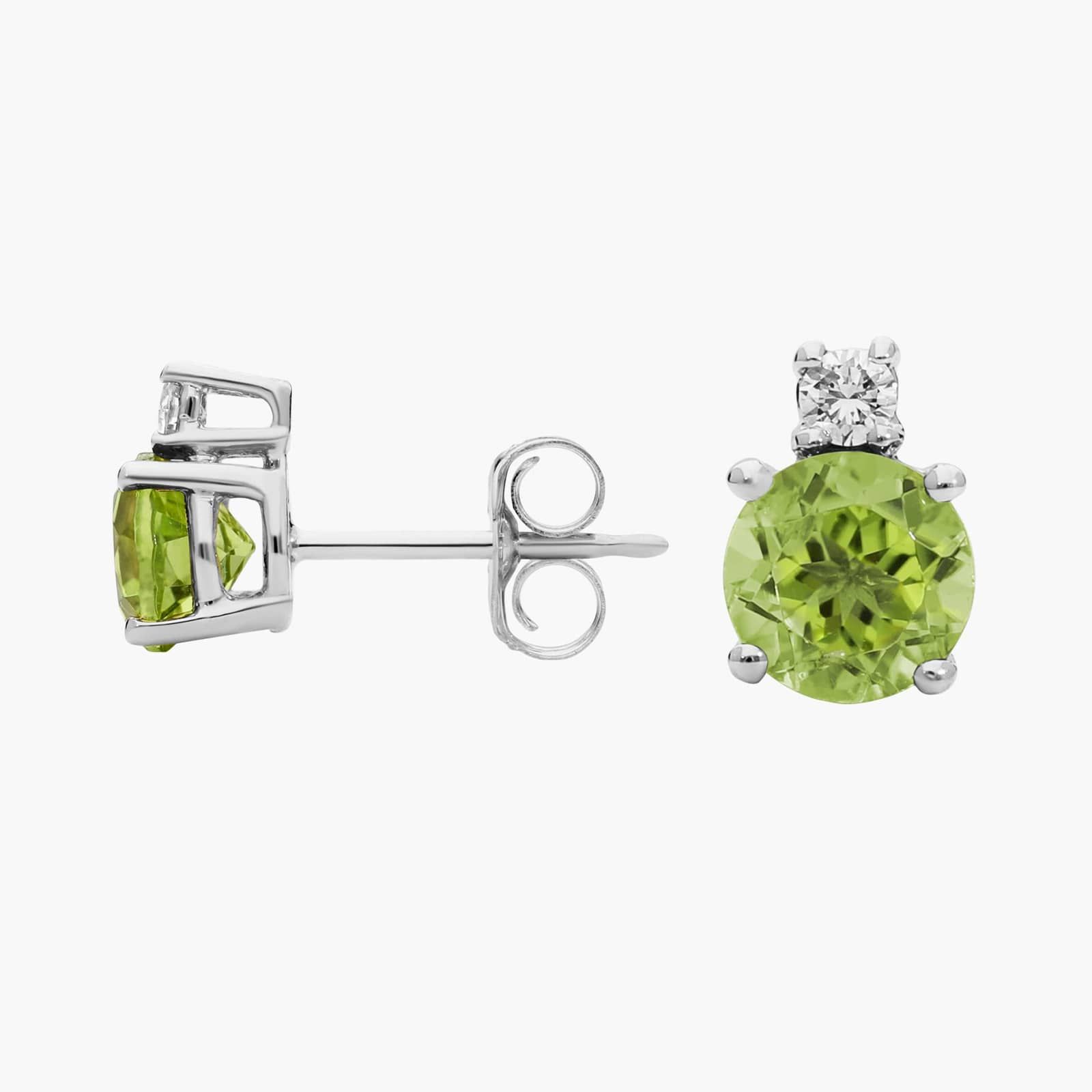 Peridot Stud Earrings with Diamond Accent in 14K White Gold