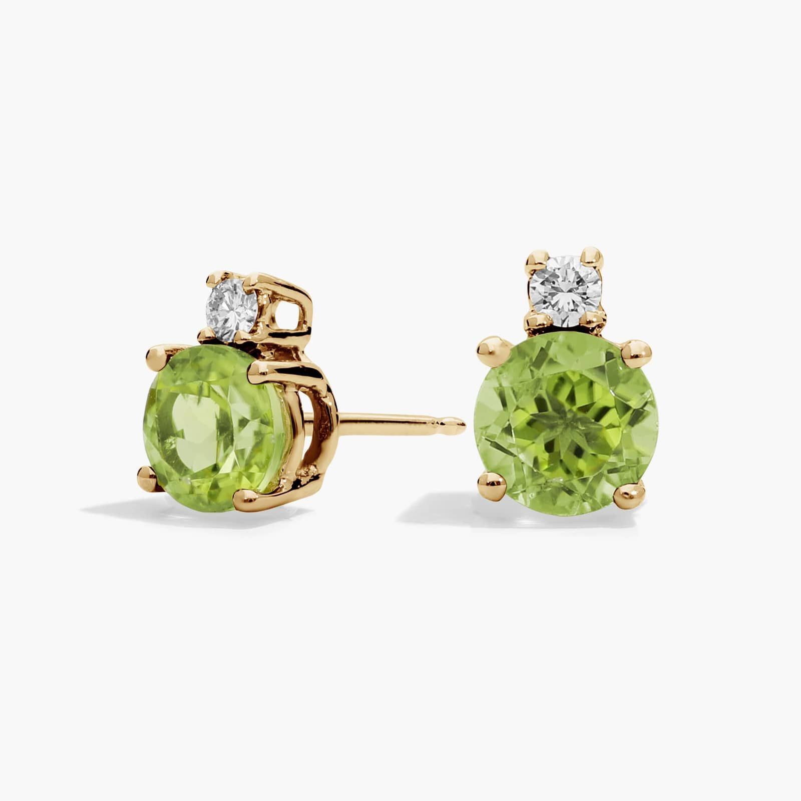 Peridot Stud Earrings with Diamond Accent in 14K Yellow Gold