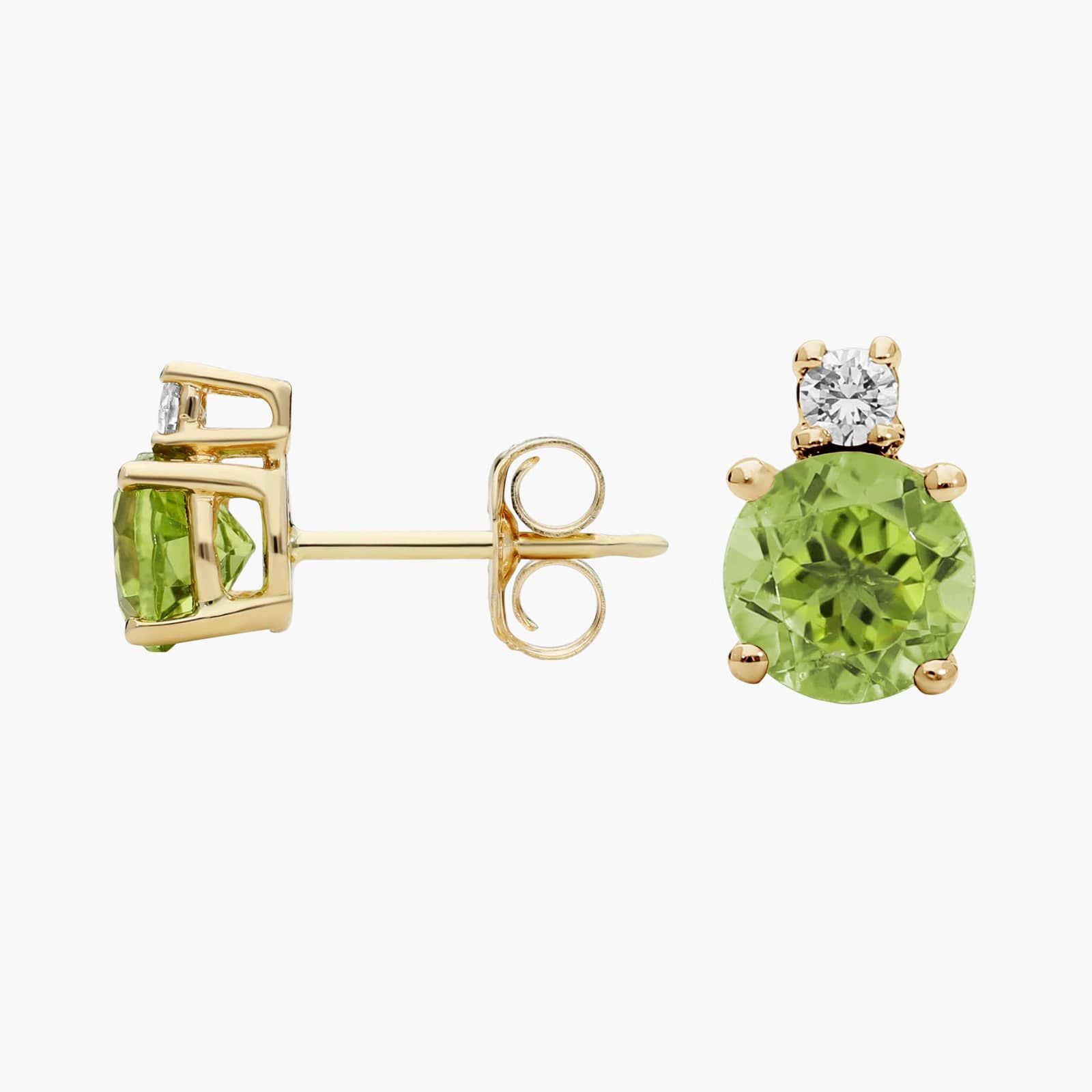 Peridot Stud Earrings with Diamond Accent in 14K Yellow Gold