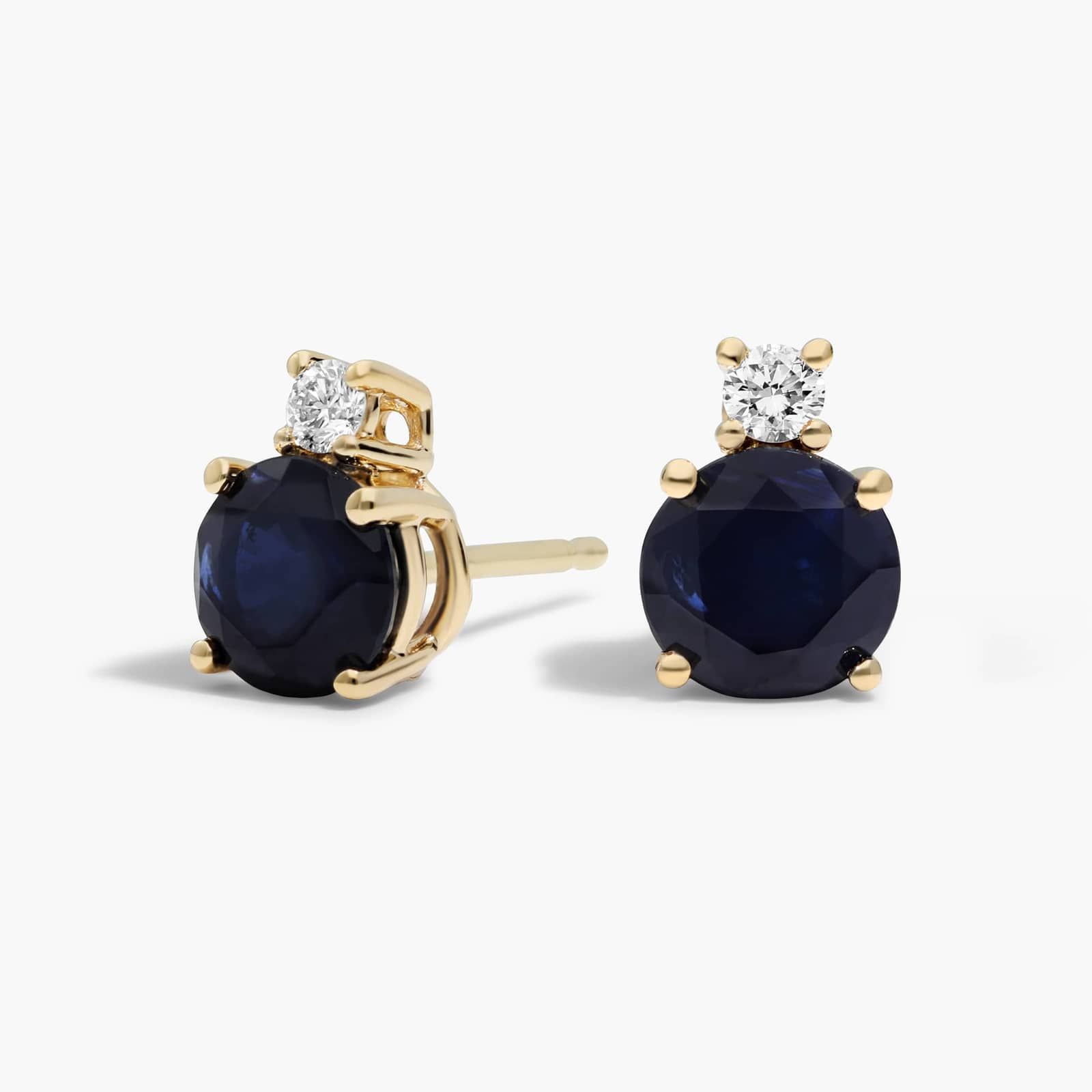 Blue Sapphire Stud Earrings with Diamond Accent in 14K Yellow Gold