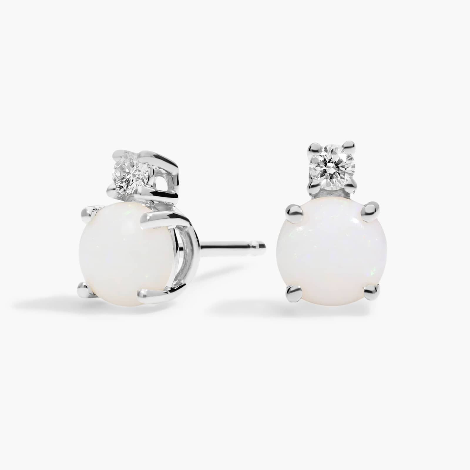 Opal Stud Earrings with Diamond Accent in 14K White Gold
