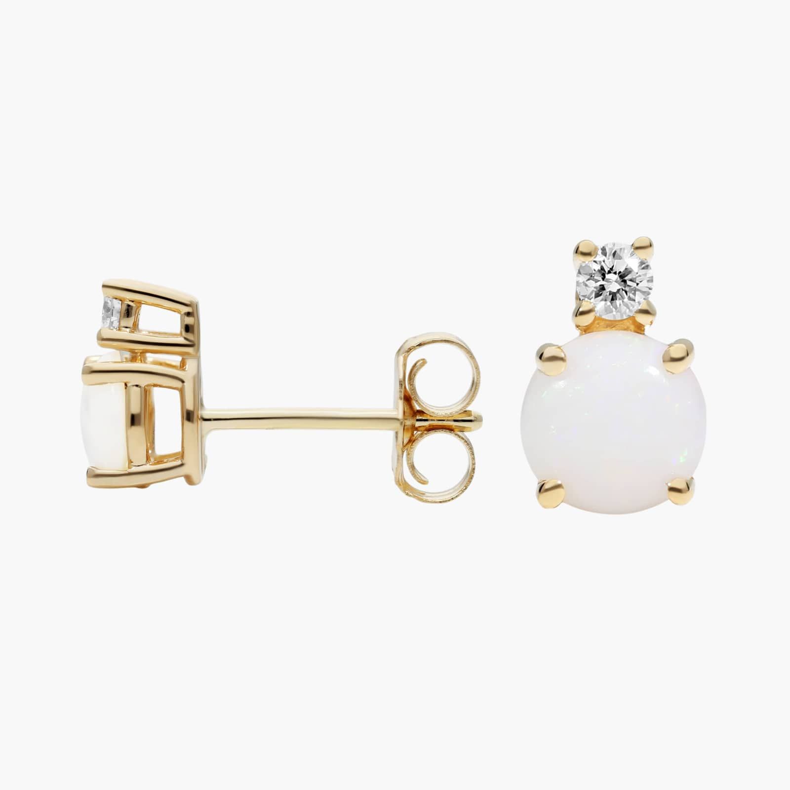 Opal Stud Earrings with Diamond Accent in 14K Yellow Gold